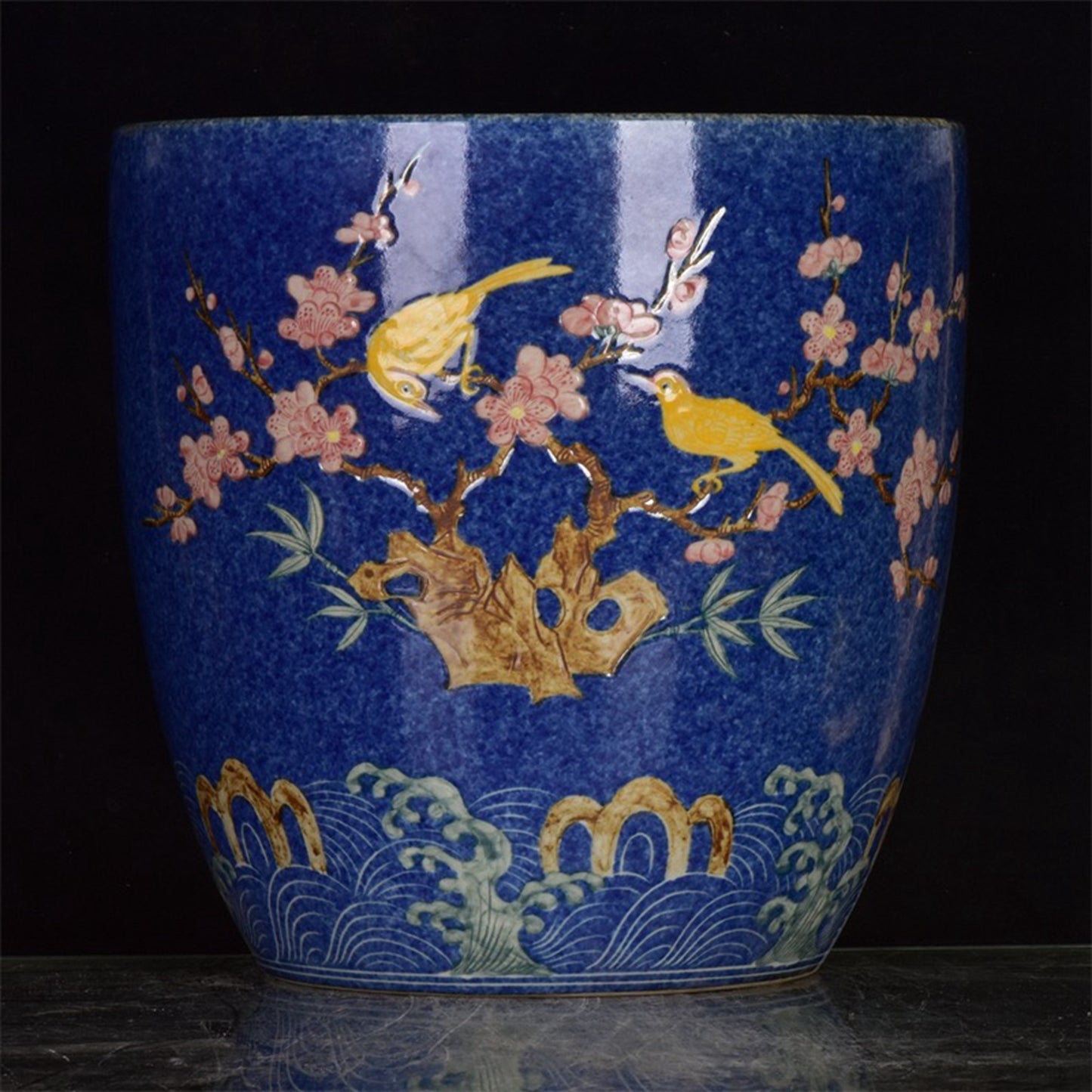 Chinese Antique Snowflake Blue Joyful Eyebrow Jar