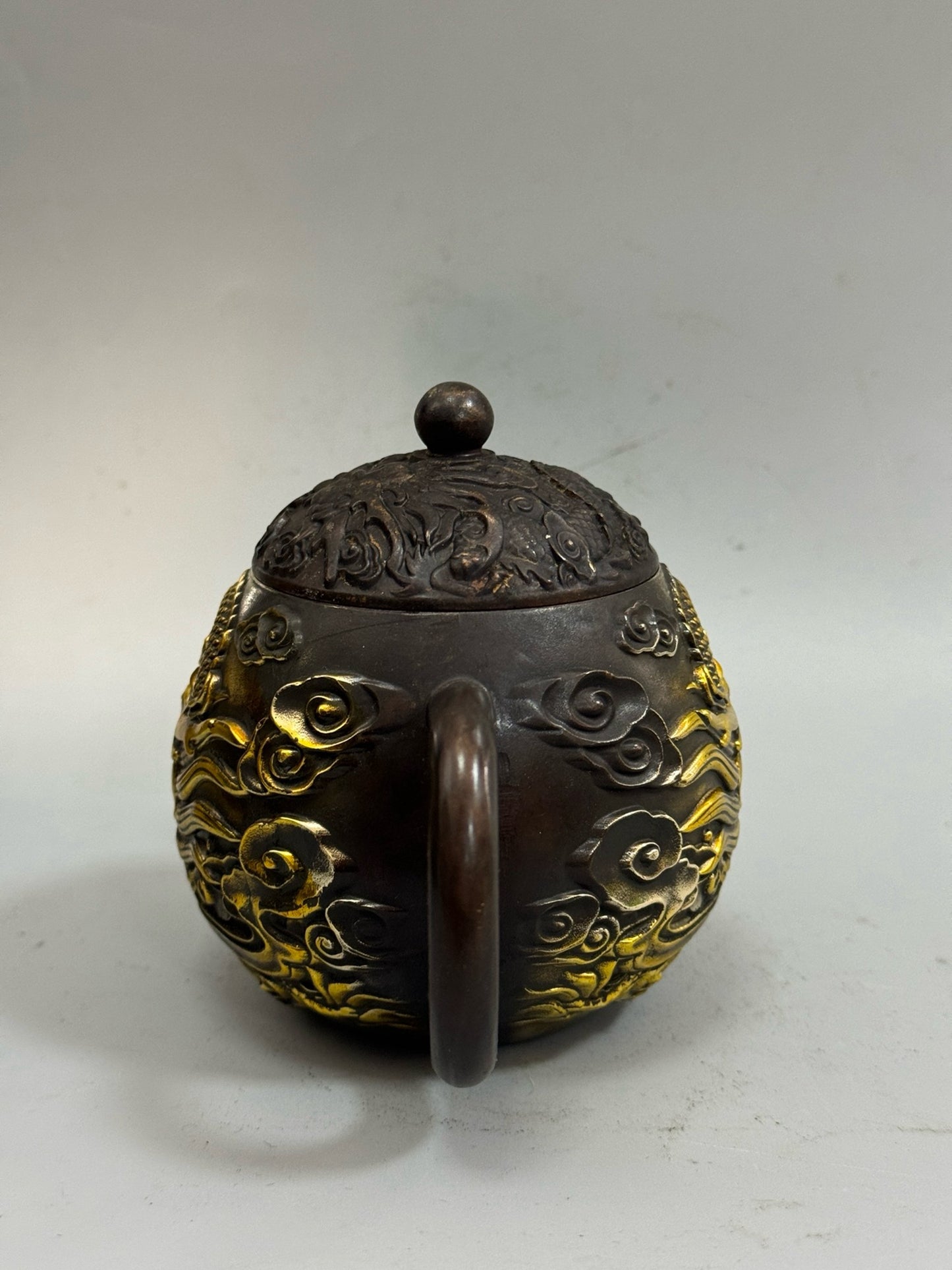 Pure copper antique gilded high dragon and phoenix teapot