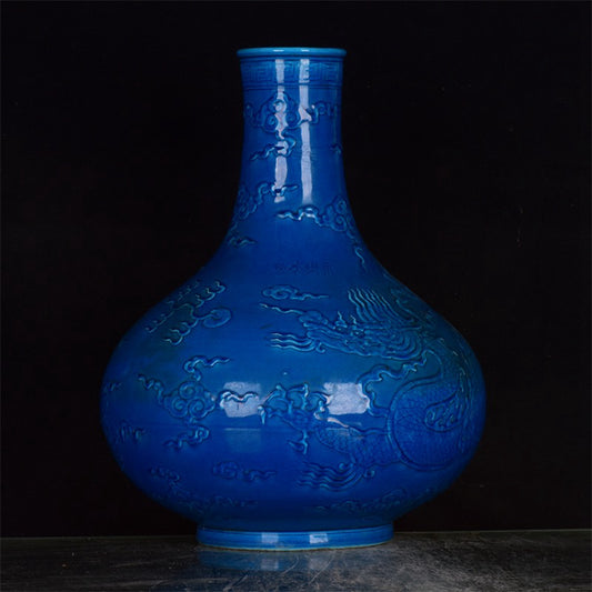 Chinese antique relief dragon patterned celestial vase