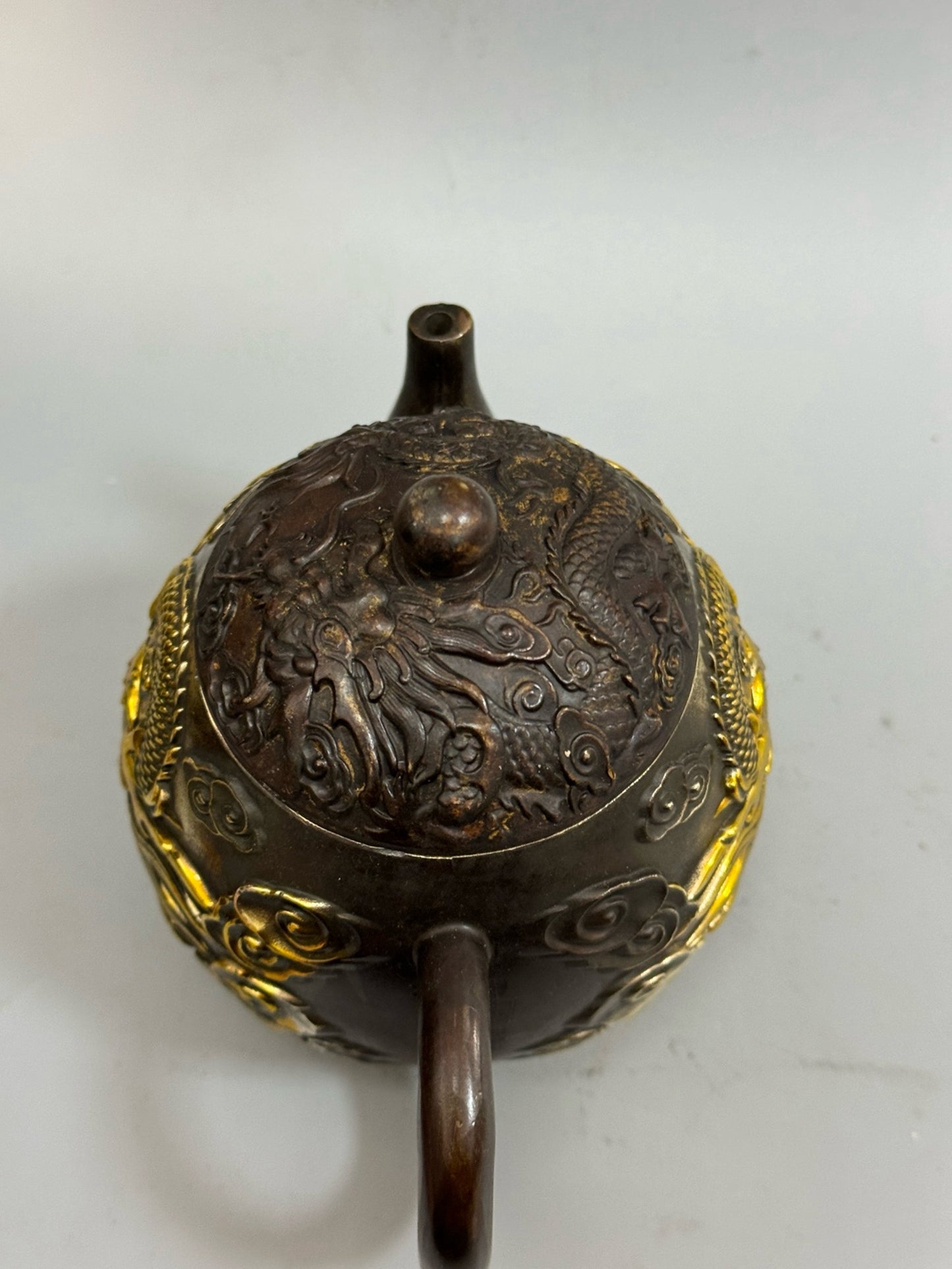 Pure copper antique gilded high dragon and phoenix teapot