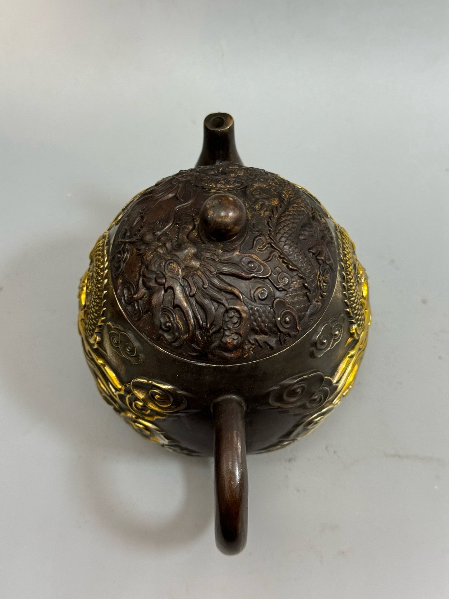 Pure copper antique gilded high dragon and phoenix teapot
