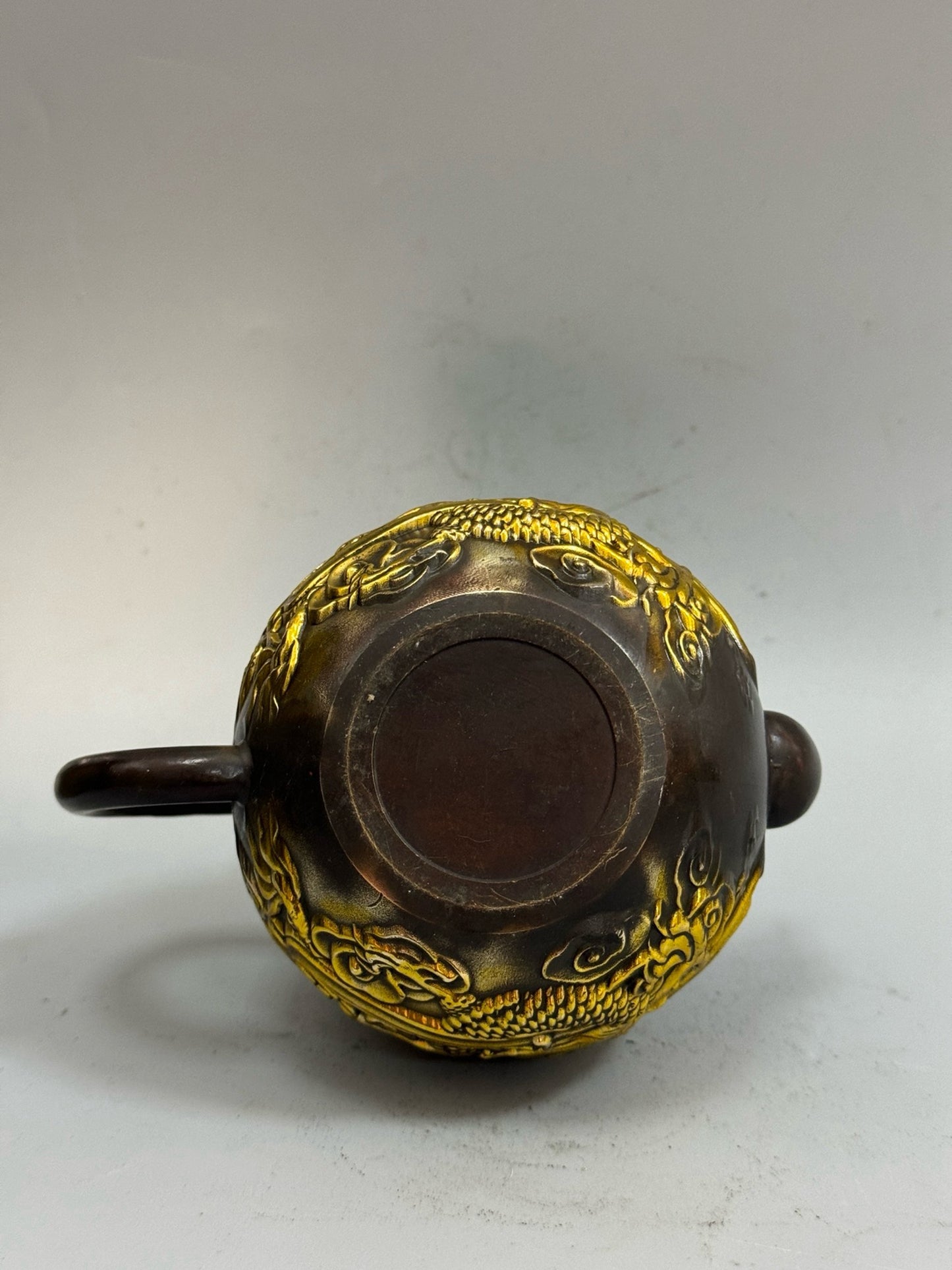Pure copper antique gilded high dragon and phoenix teapot