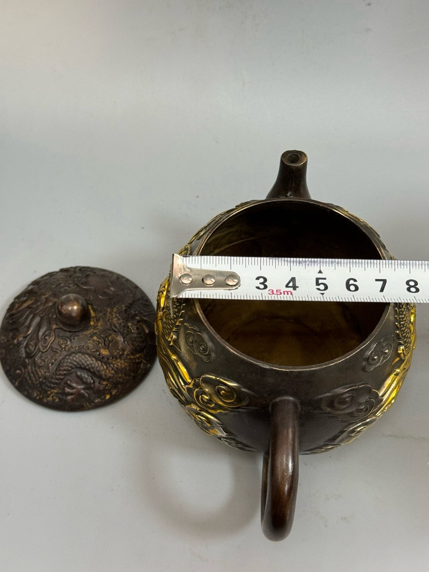 Pure copper antique gilded high dragon and phoenix teapot