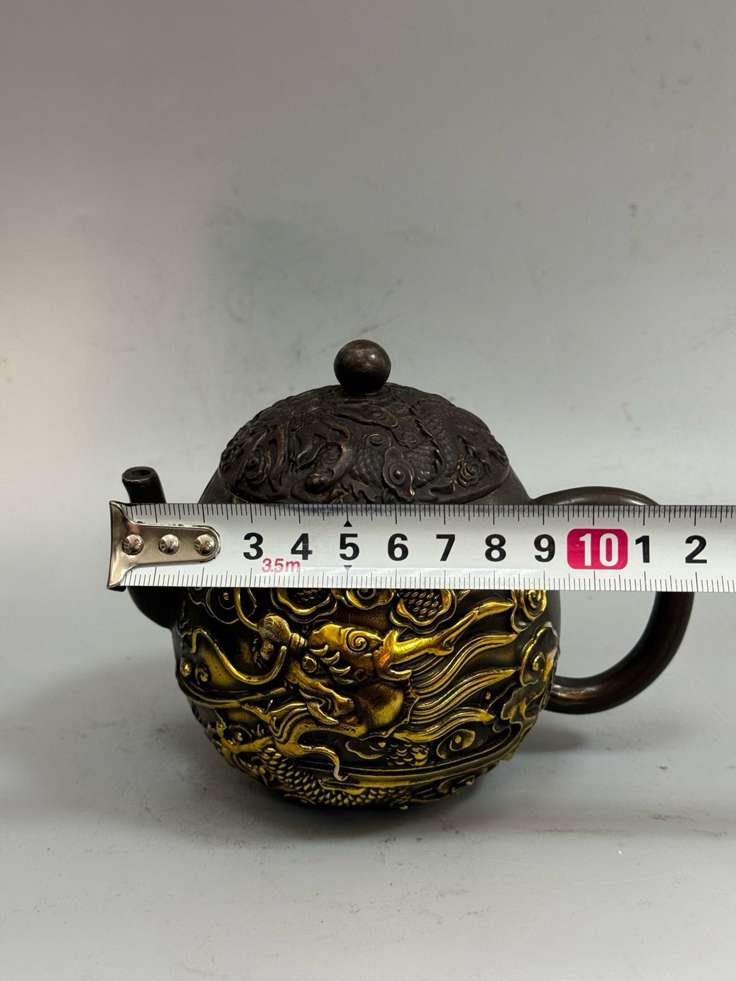 Pure copper antique gilded high dragon and phoenix teapot