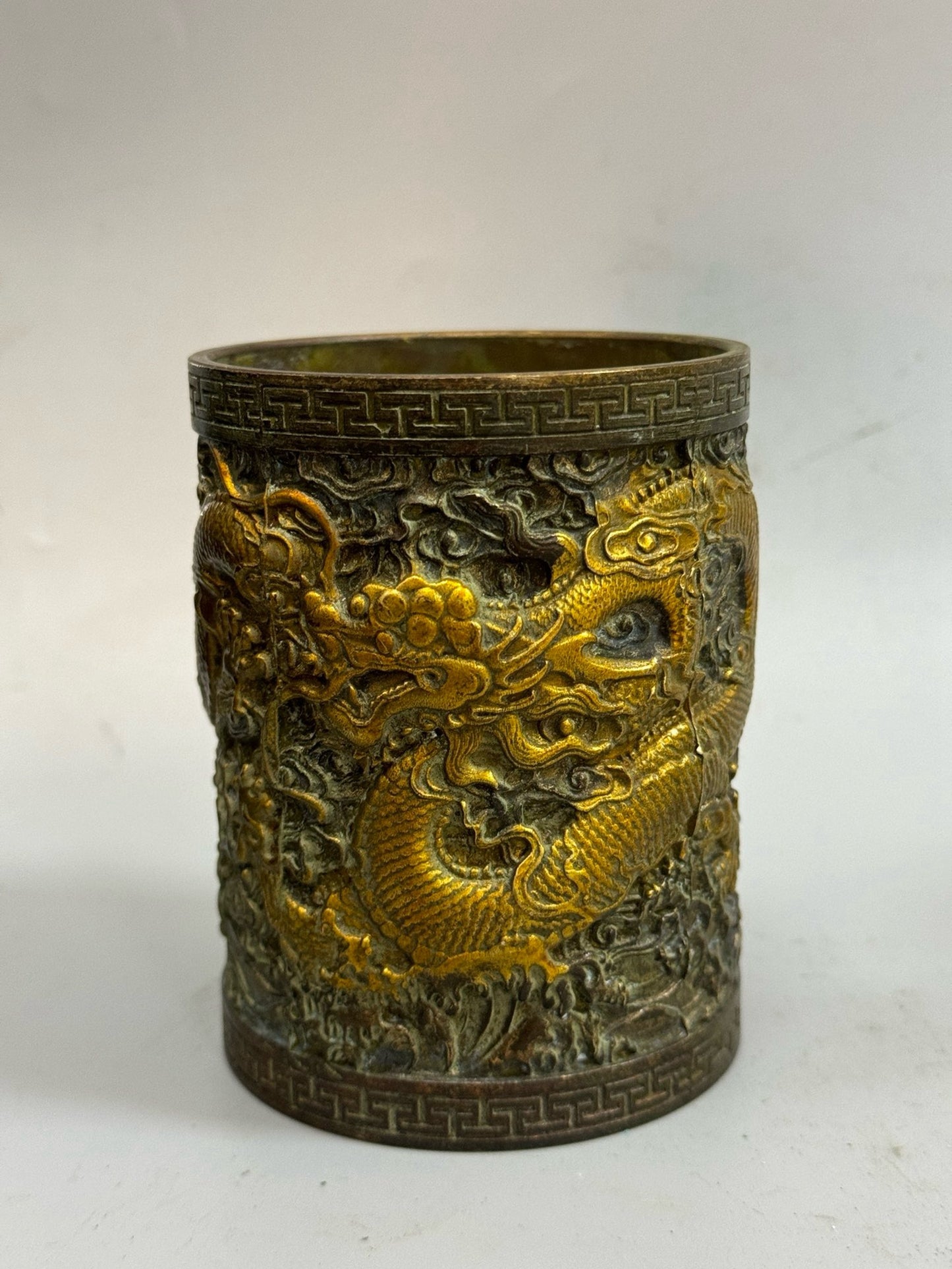 Pure copper antique gilded dragon pen holder