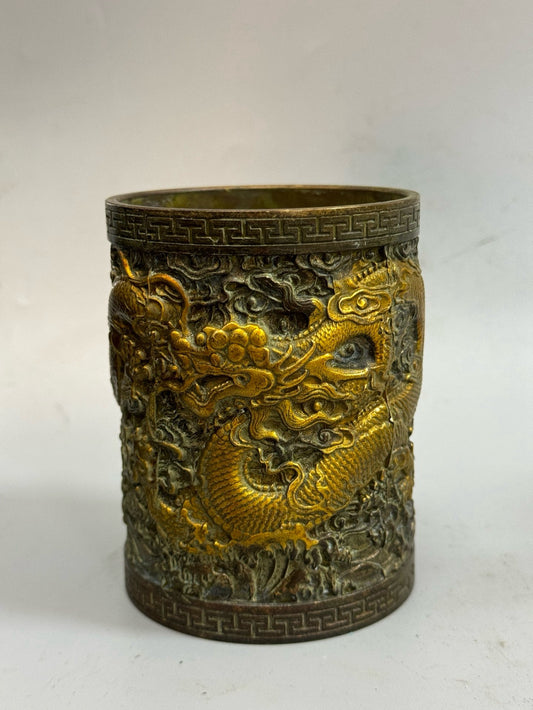 Pure copper antique gilded dragon pen holder