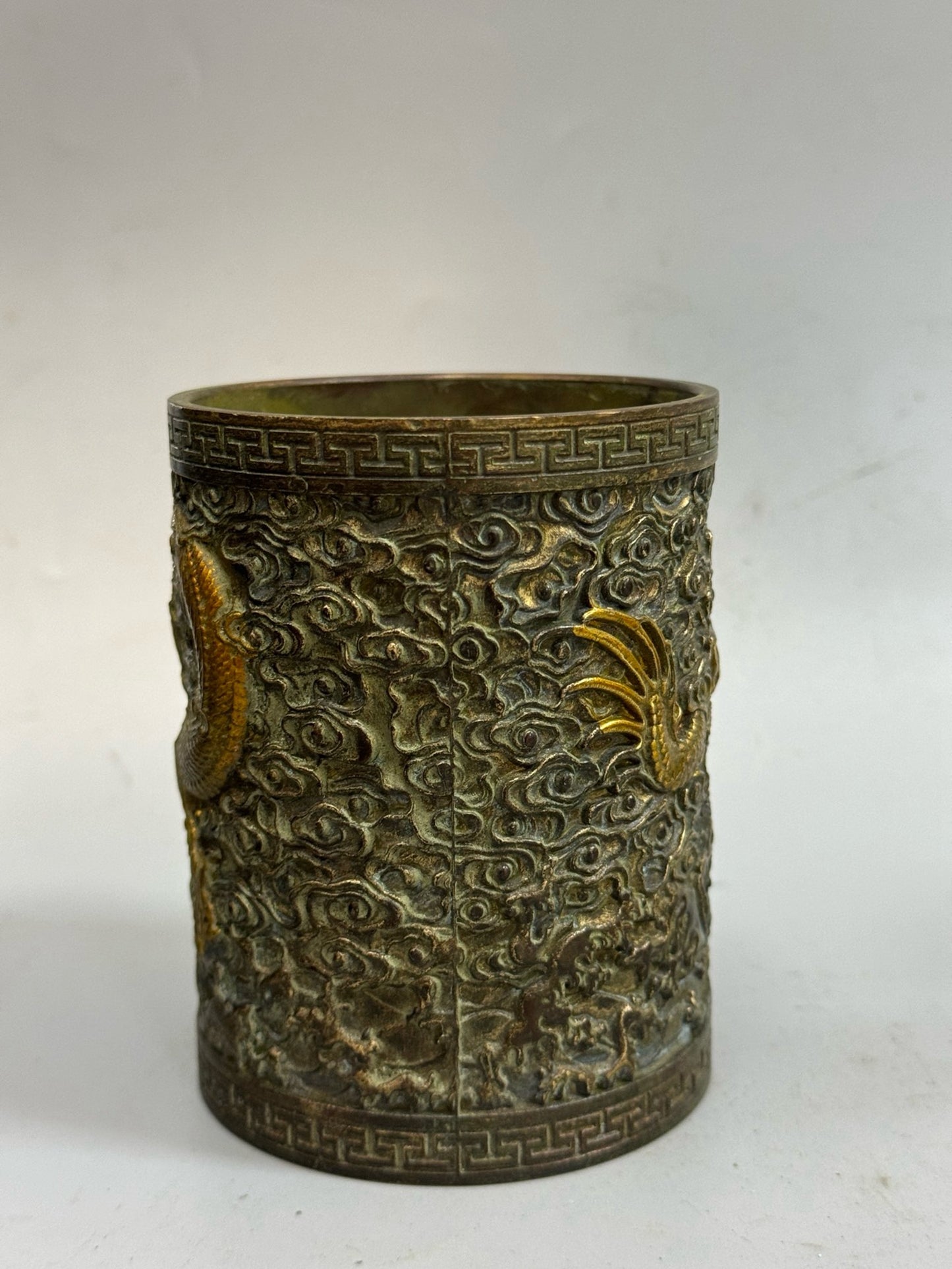 Pure copper antique gilded dragon pen holder