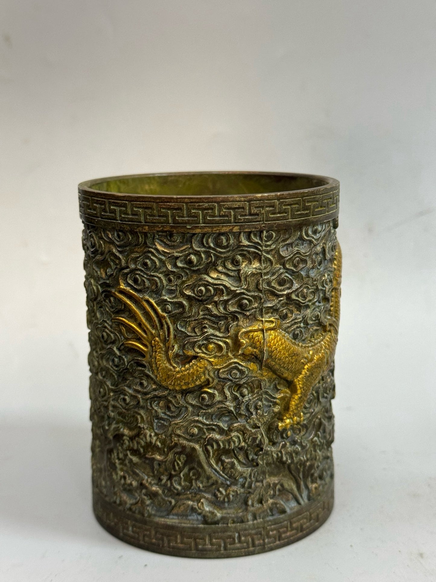 Pure copper antique gilded dragon pen holder