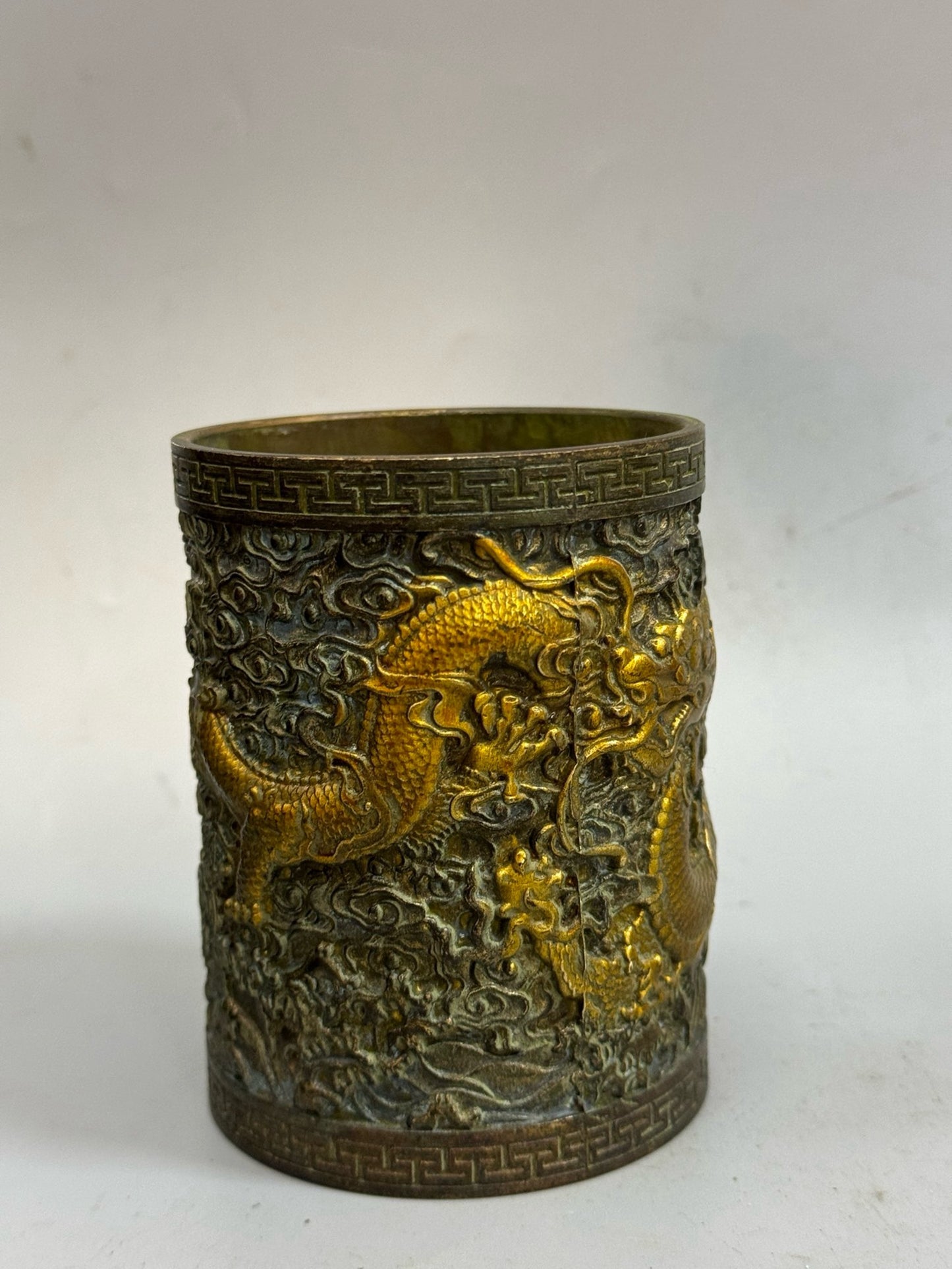 Pure copper antique gilded dragon pen holder