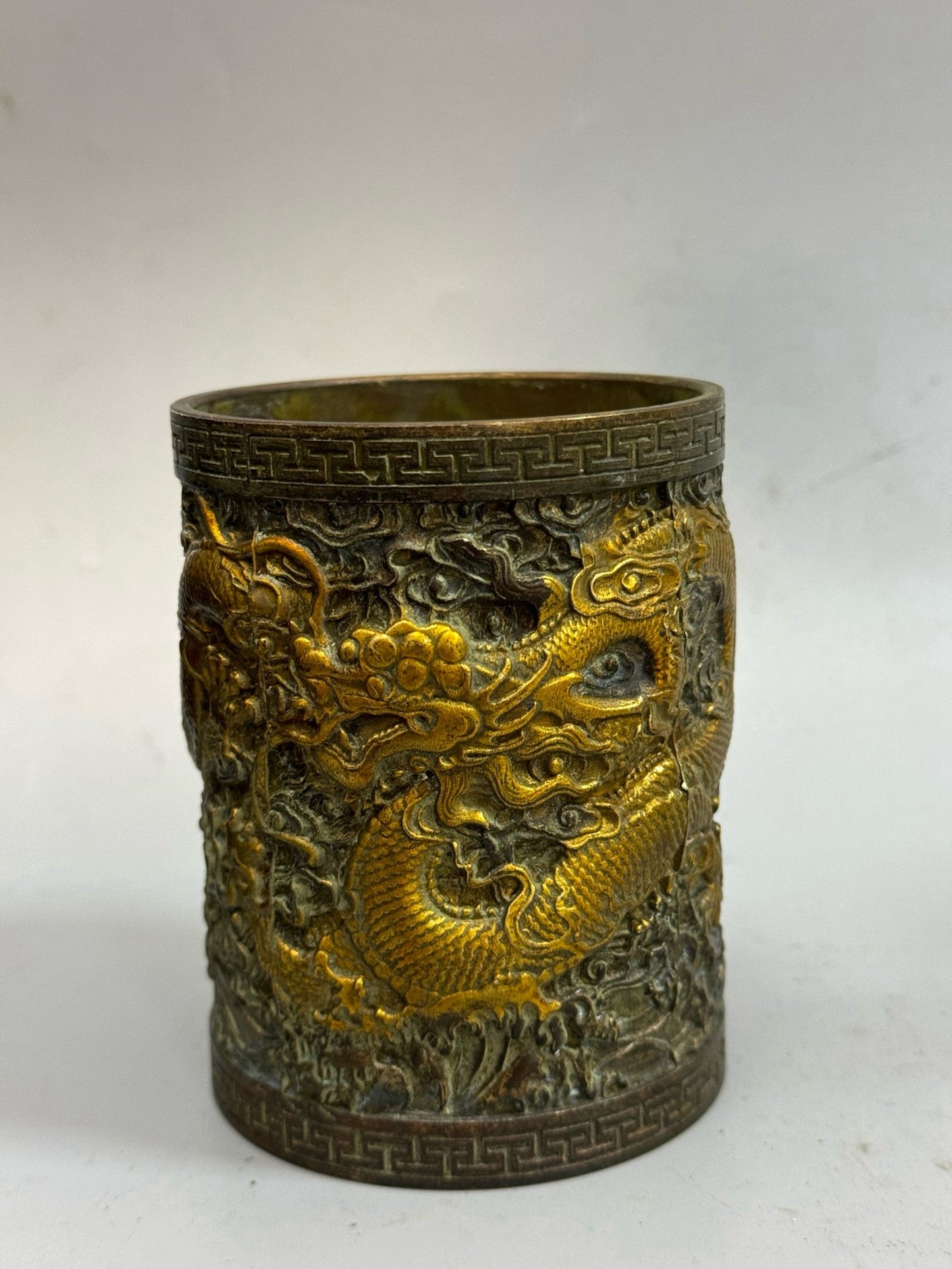 Pure copper antique gilded dragon pen holder