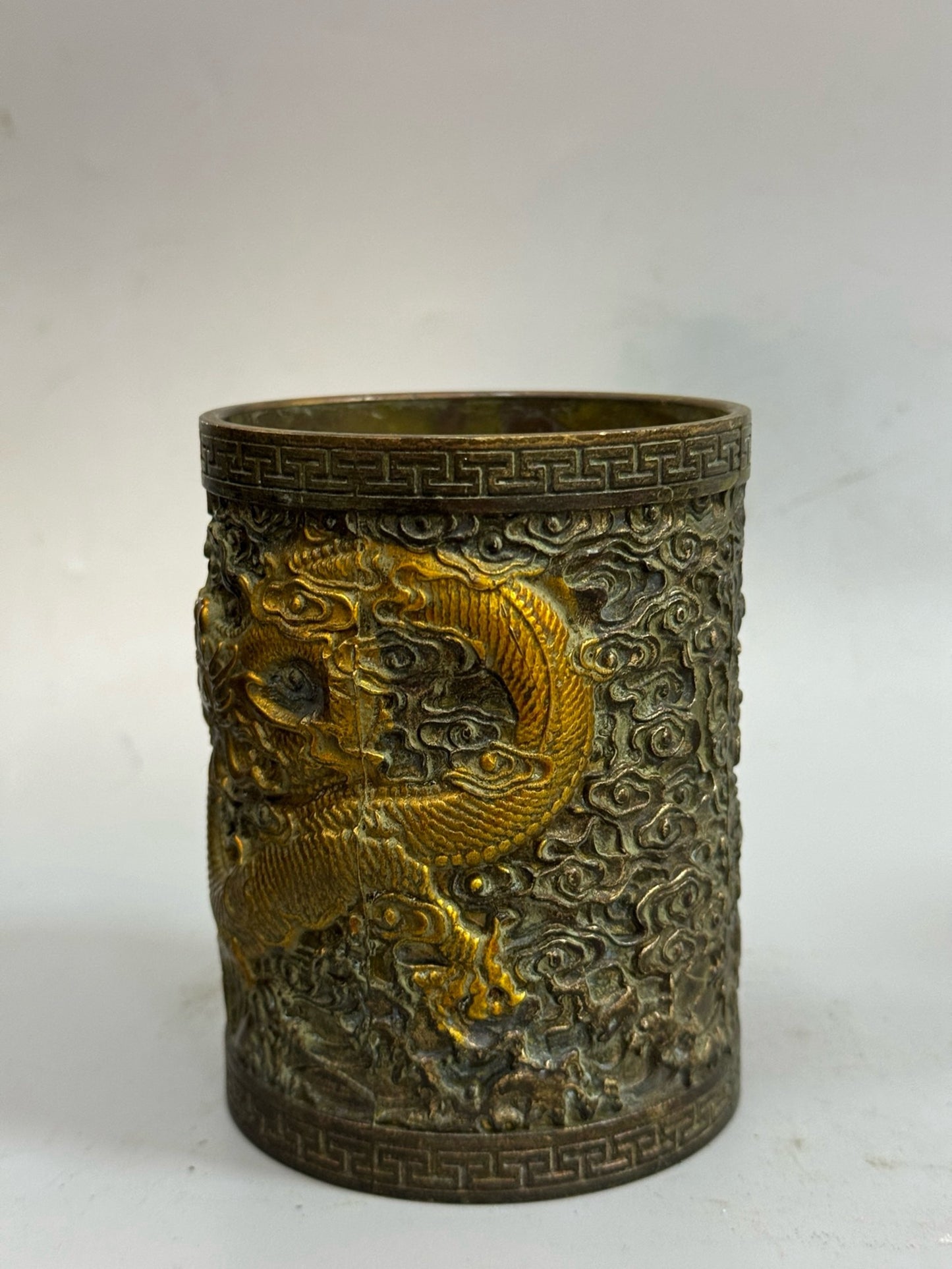 Pure copper antique gilded dragon pen holder