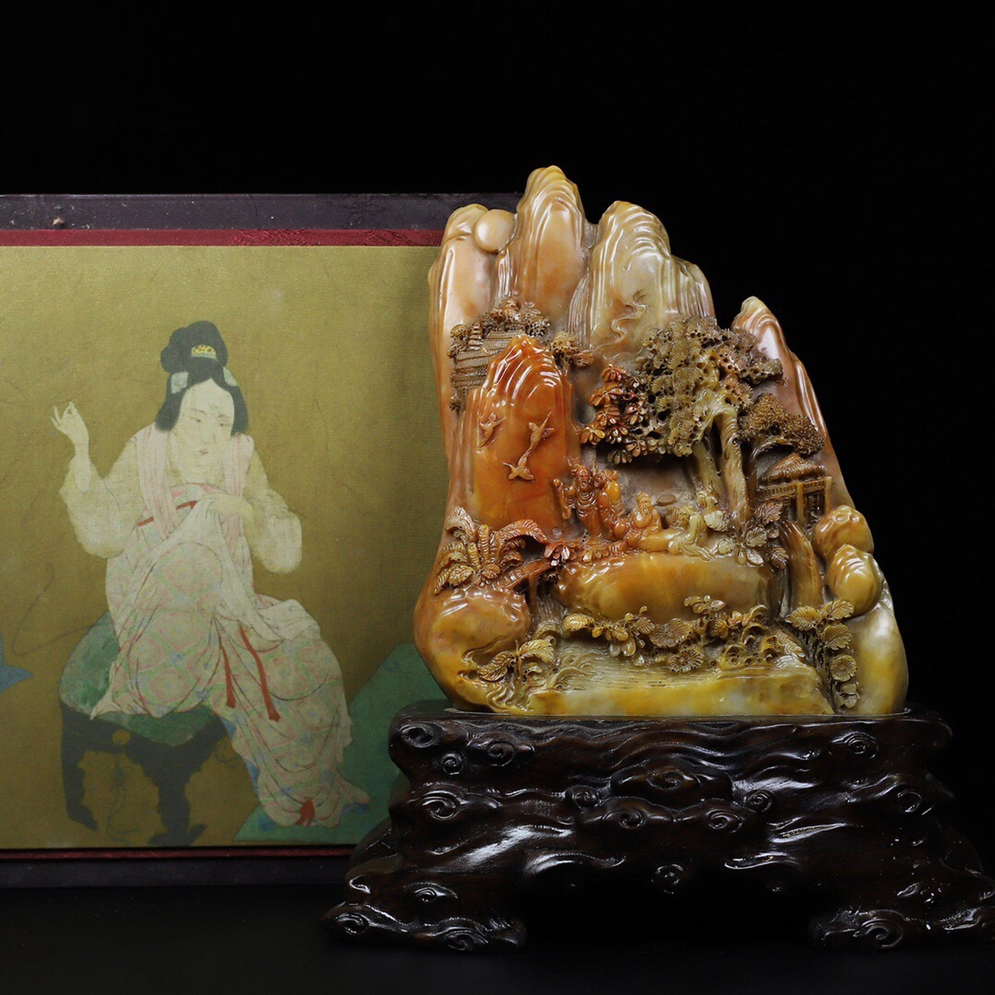 Chinese Antique Shoushan Stone [Deep Mountain Friends] Seal Decoration