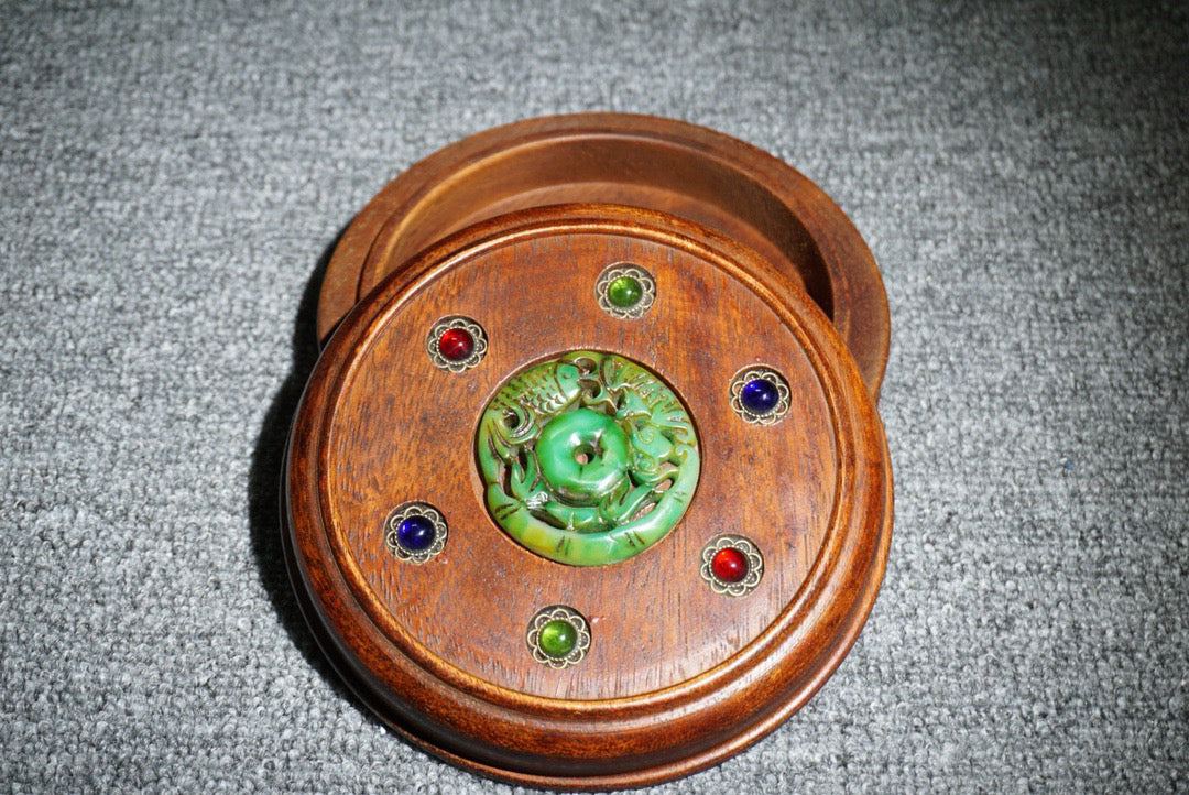Chinese antique rosewood round jewelry box