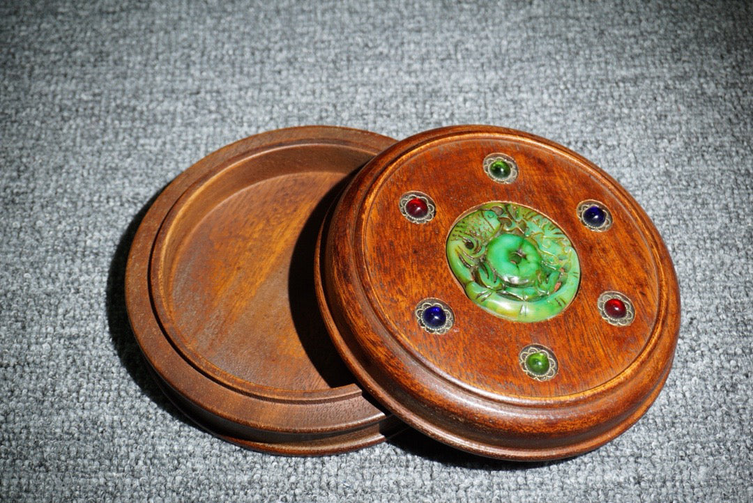 Chinese antique rosewood round jewelry box