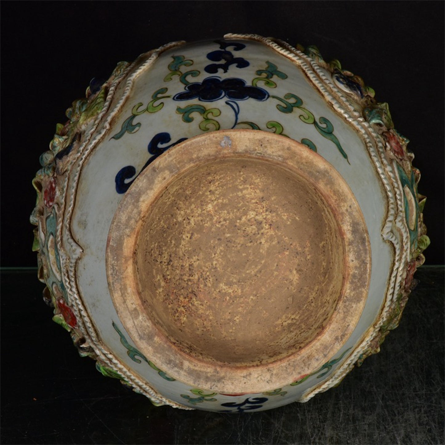 Chinese Antique Colorful Pinched Flower Double Ear Garlic Bottle