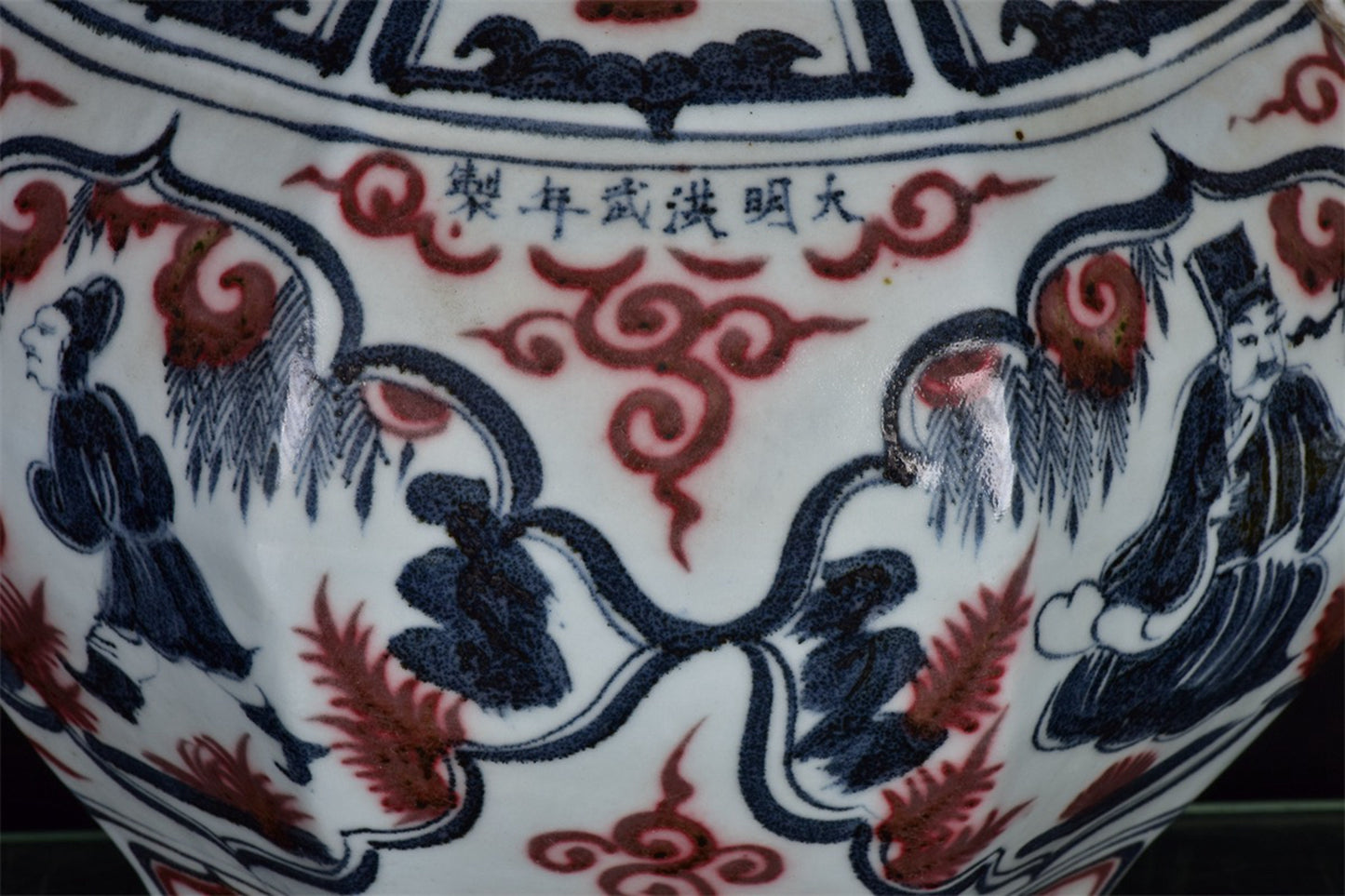 Chinese antique character story pattern double lion ear octagonal jar