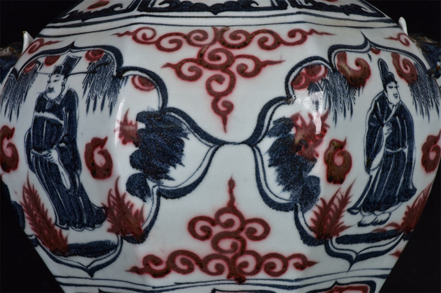 Chinese antique character story pattern double lion ear octagonal jar
