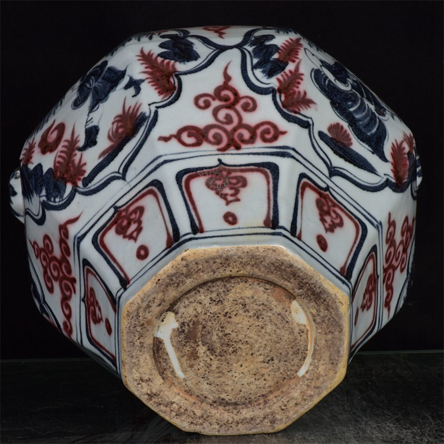 Chinese antique character story pattern double lion ear octagonal jar