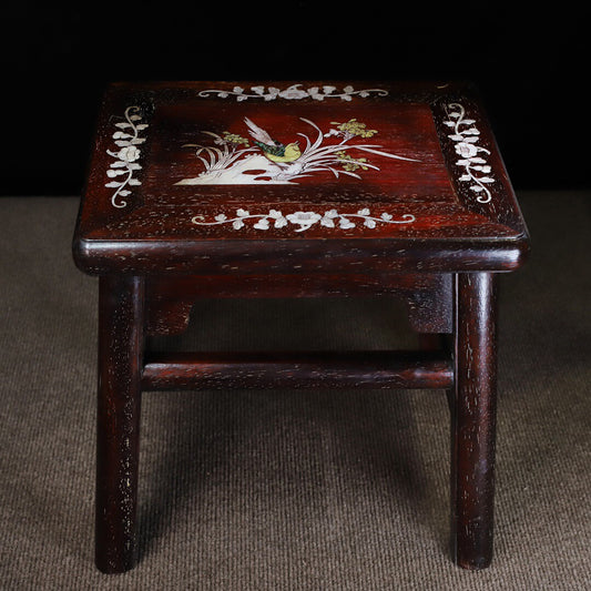 Chinese antique purple sandalwood inlaid with colorful shells rectangular rich and noble stool