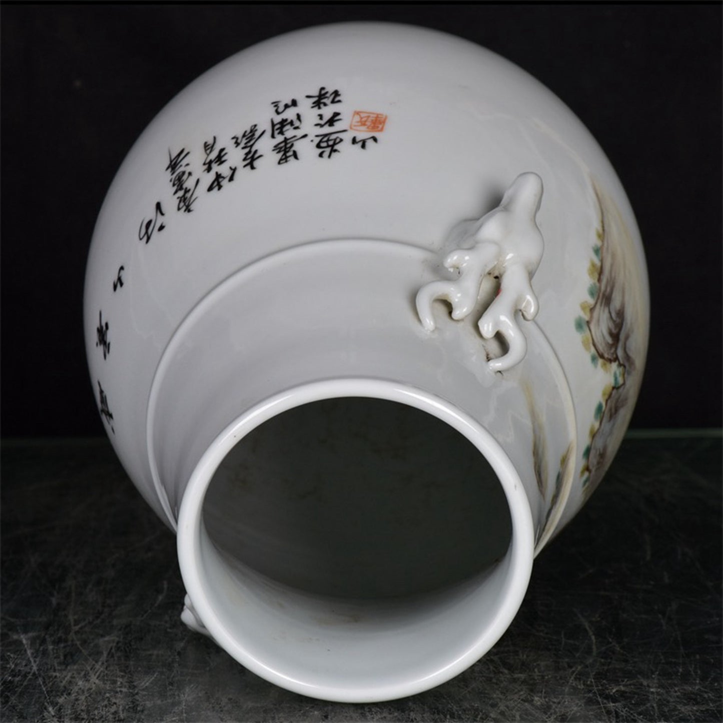 Chinese Antique Mountain and River Pattern Double Eared Deer Head Zun