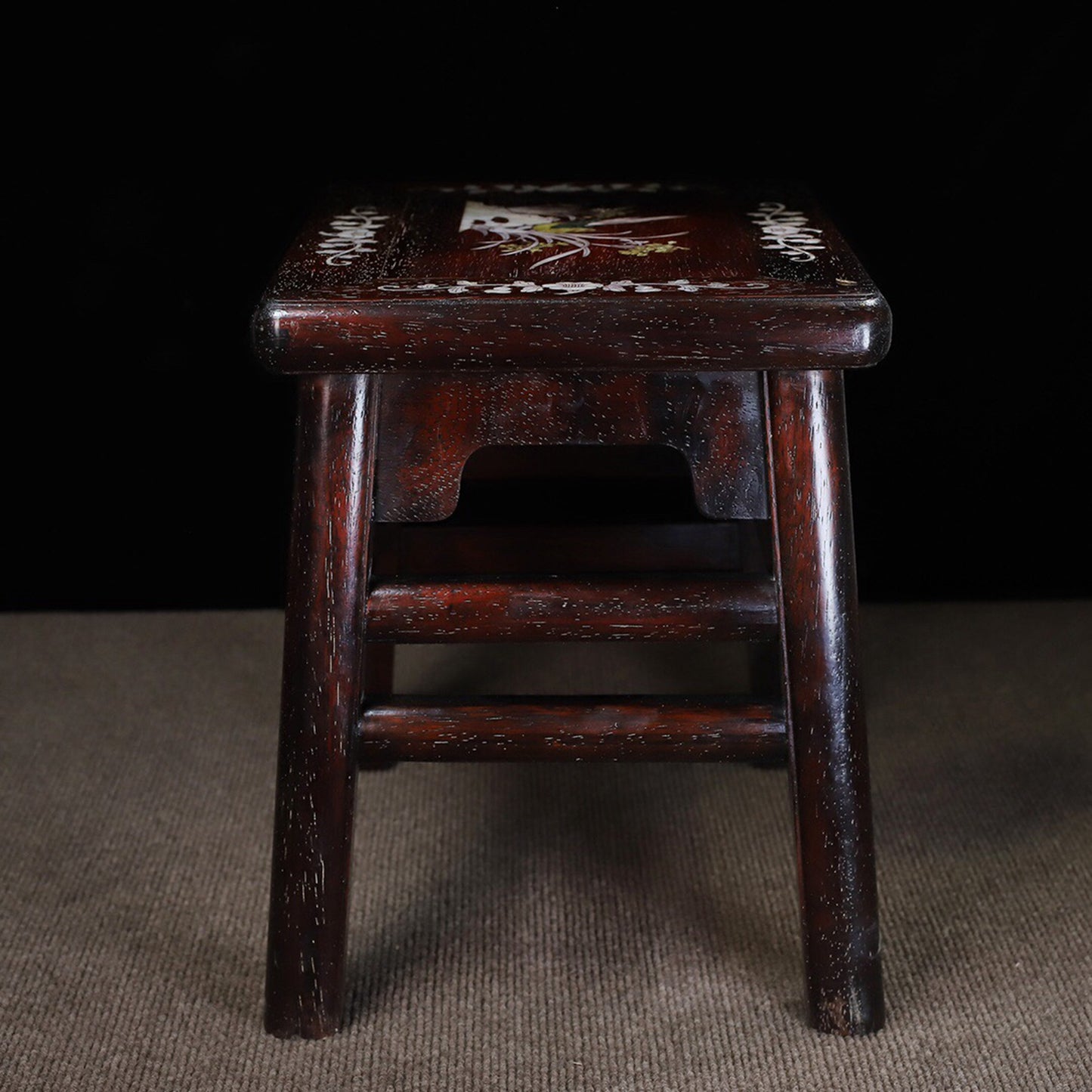 Chinese antique purple sandalwood inlaid with colorful shells rectangular rich and noble stool