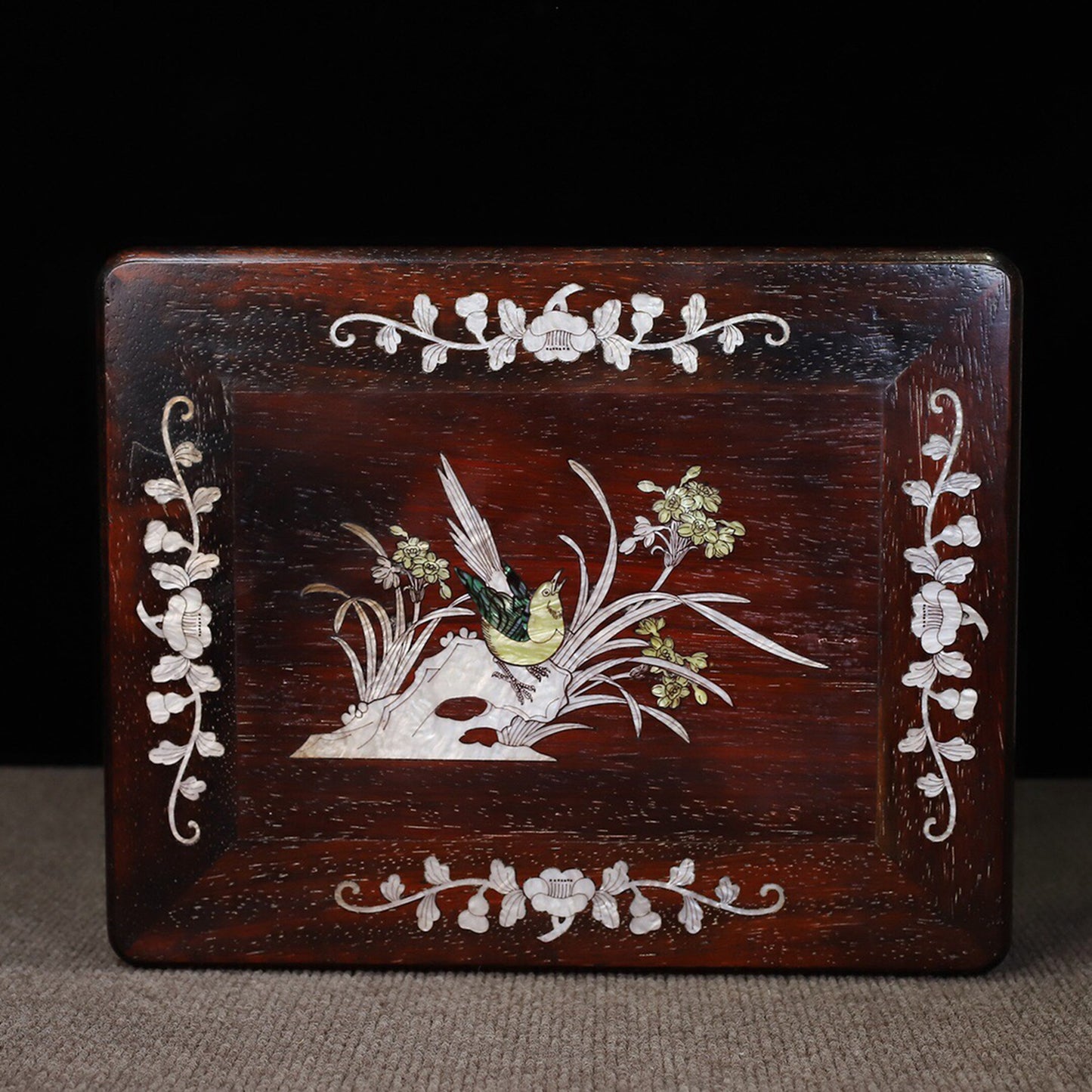 Chinese antique purple sandalwood inlaid with colorful shells rectangular rich and noble stool