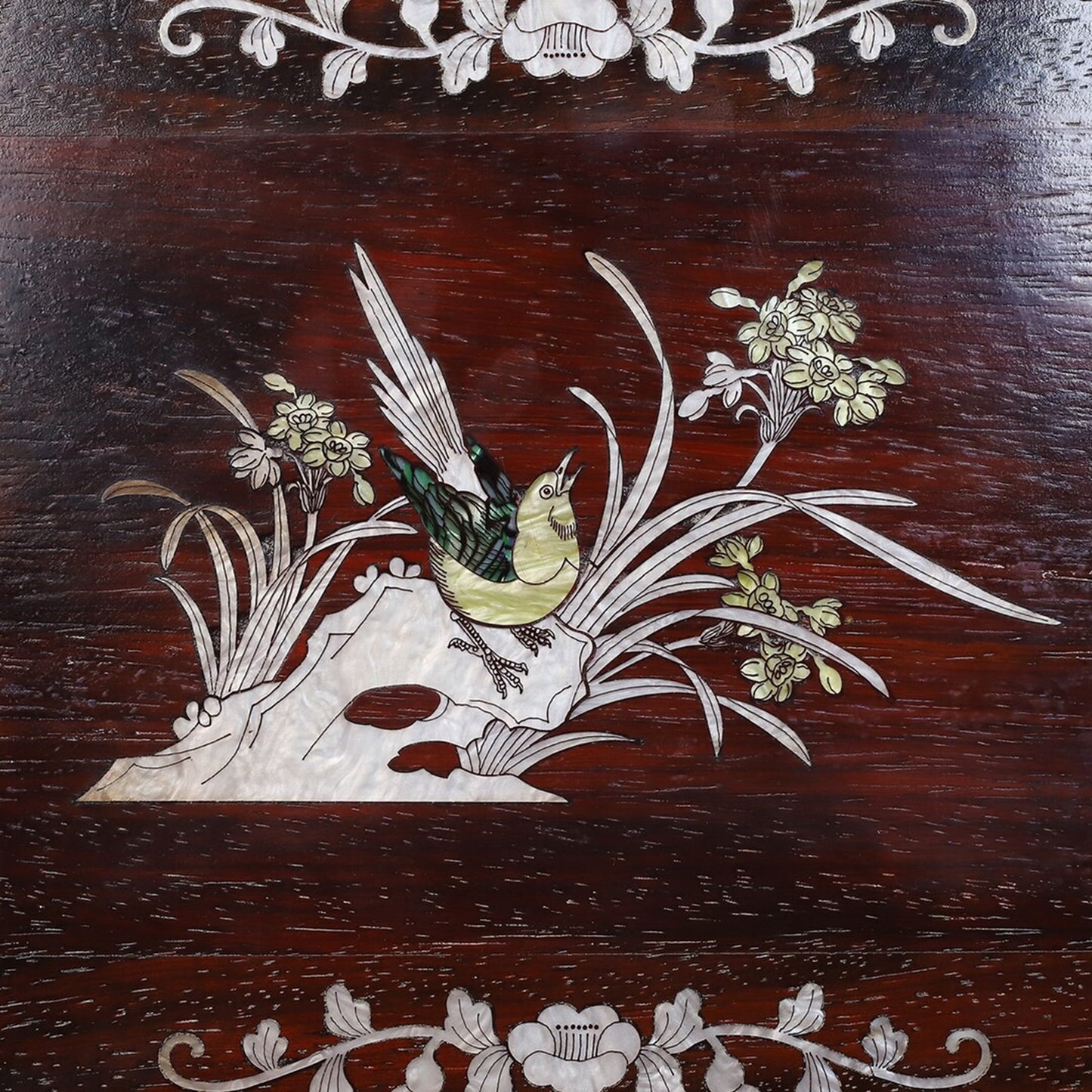 Chinese antique purple sandalwood inlaid with colorful shells rectangular rich and noble stool