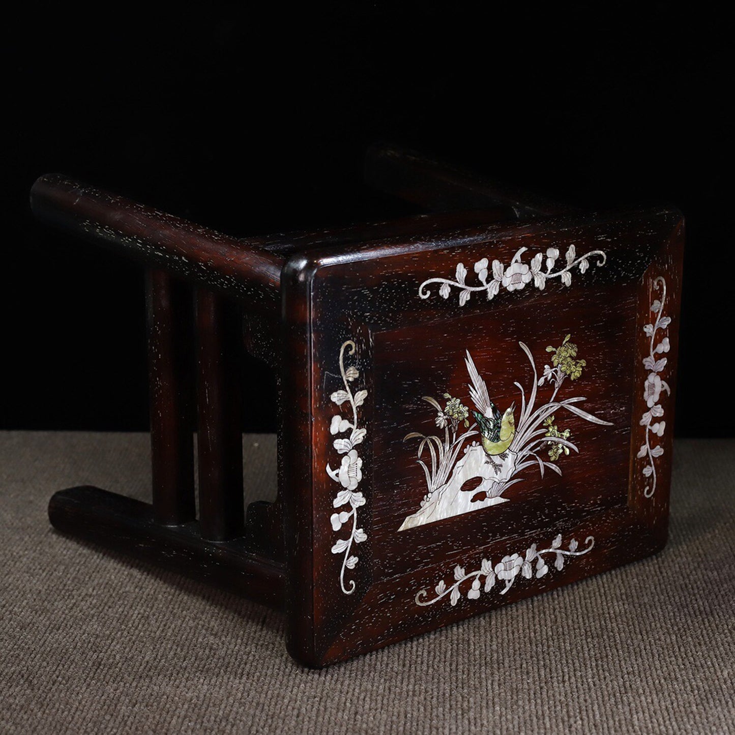 Chinese antique purple sandalwood inlaid with colorful shells rectangular rich and noble stool