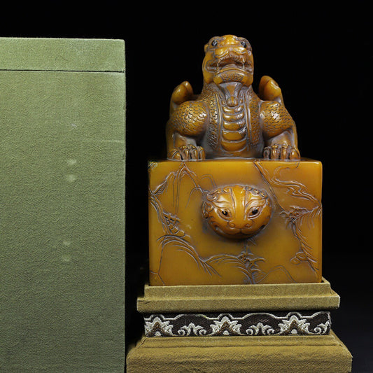 Chinese Antique Shoushan Stone Rui Beast Button Seal