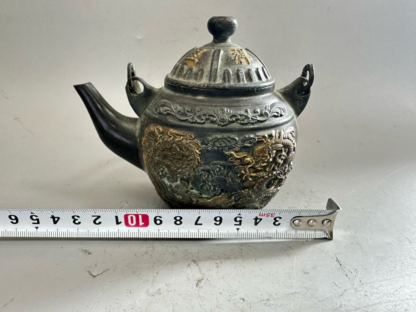 Pure copper gilded dragon and phoenix teapot
