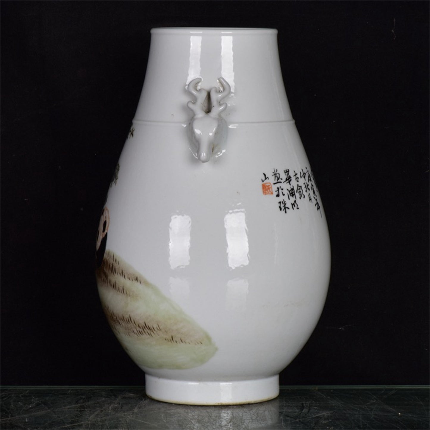 Chinese Antique National Treasure Pattern Double Eared Deer Head Zun