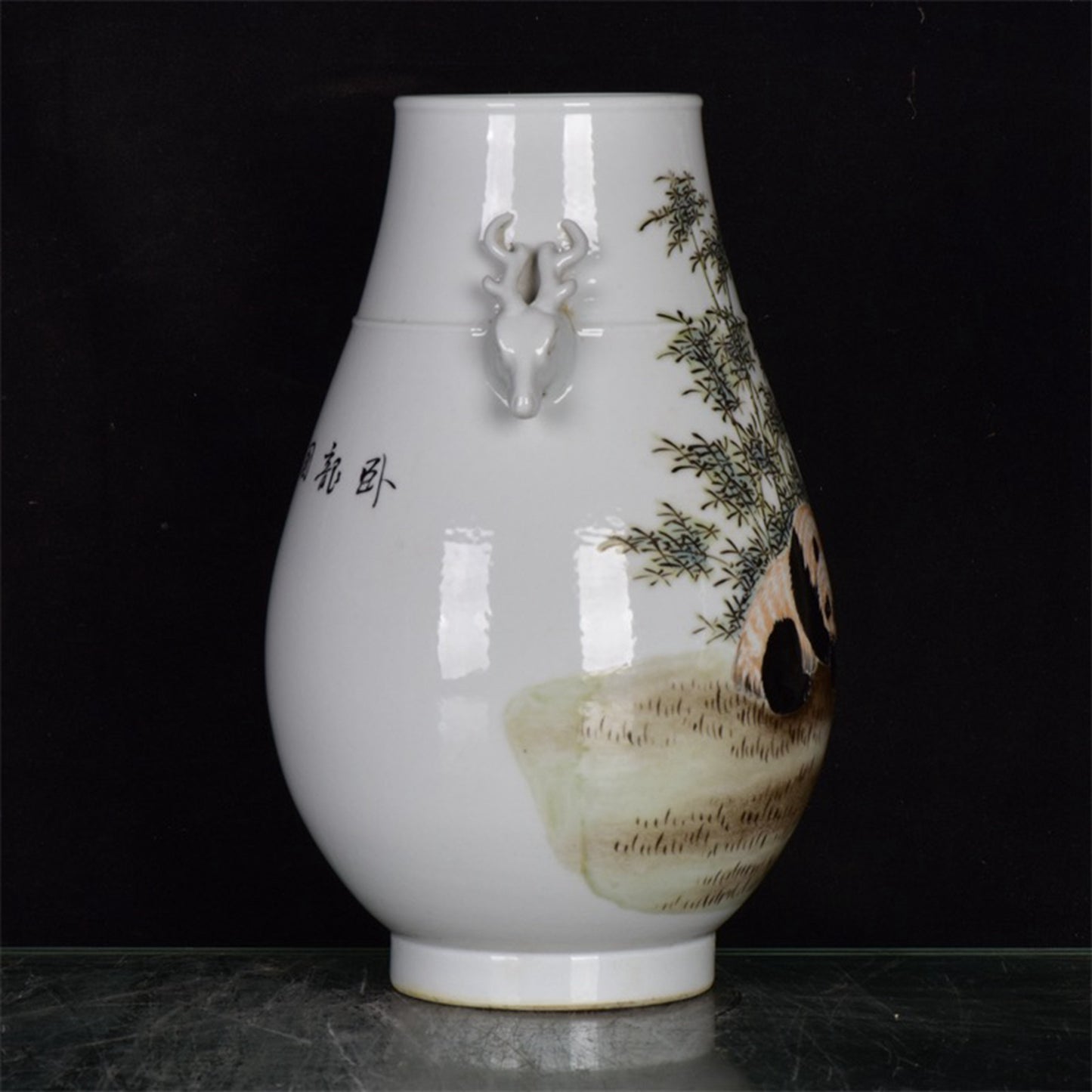 Chinese Antique National Treasure Pattern Double Eared Deer Head Zun
