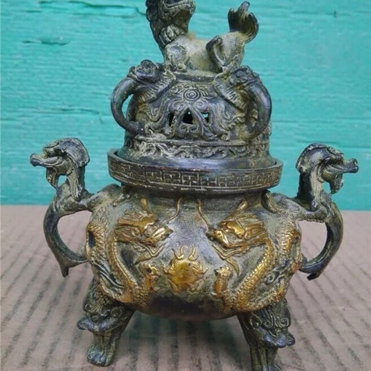 Pure copper gilded two dragon furnace