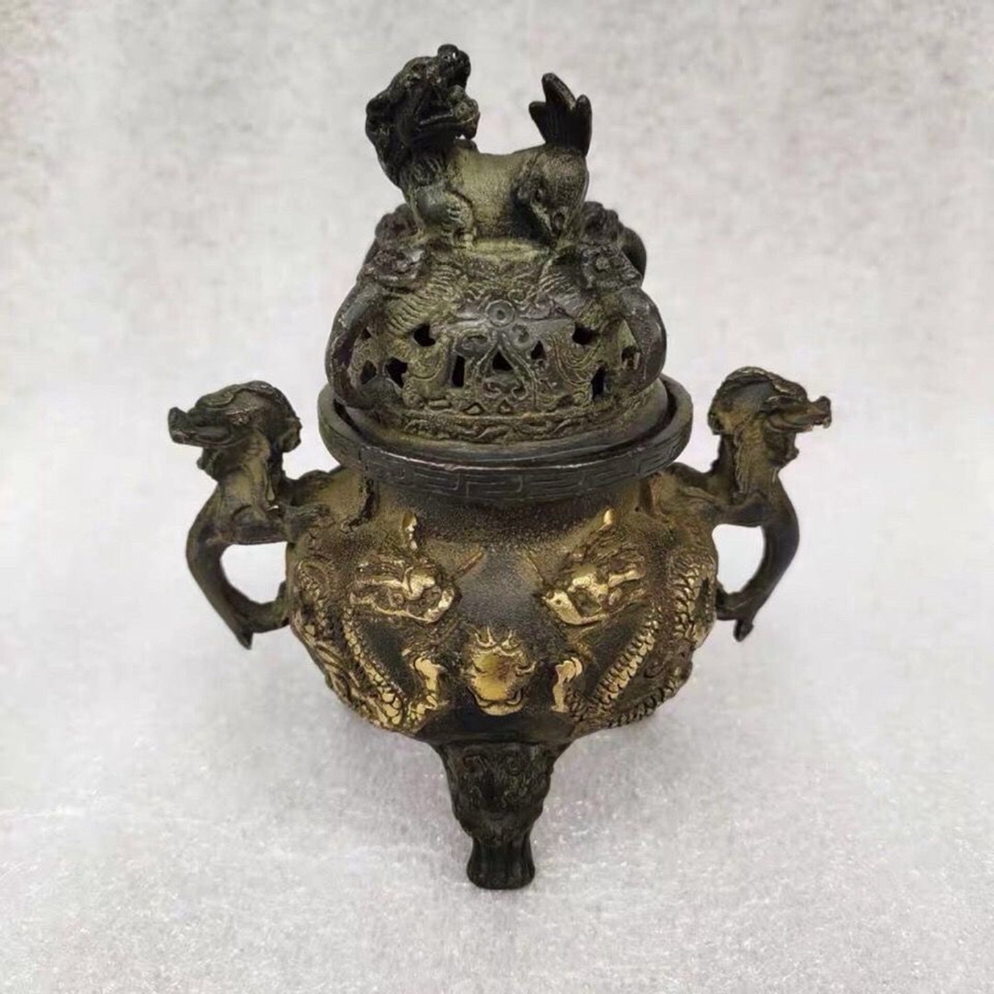 Pure copper gilded two dragon furnace