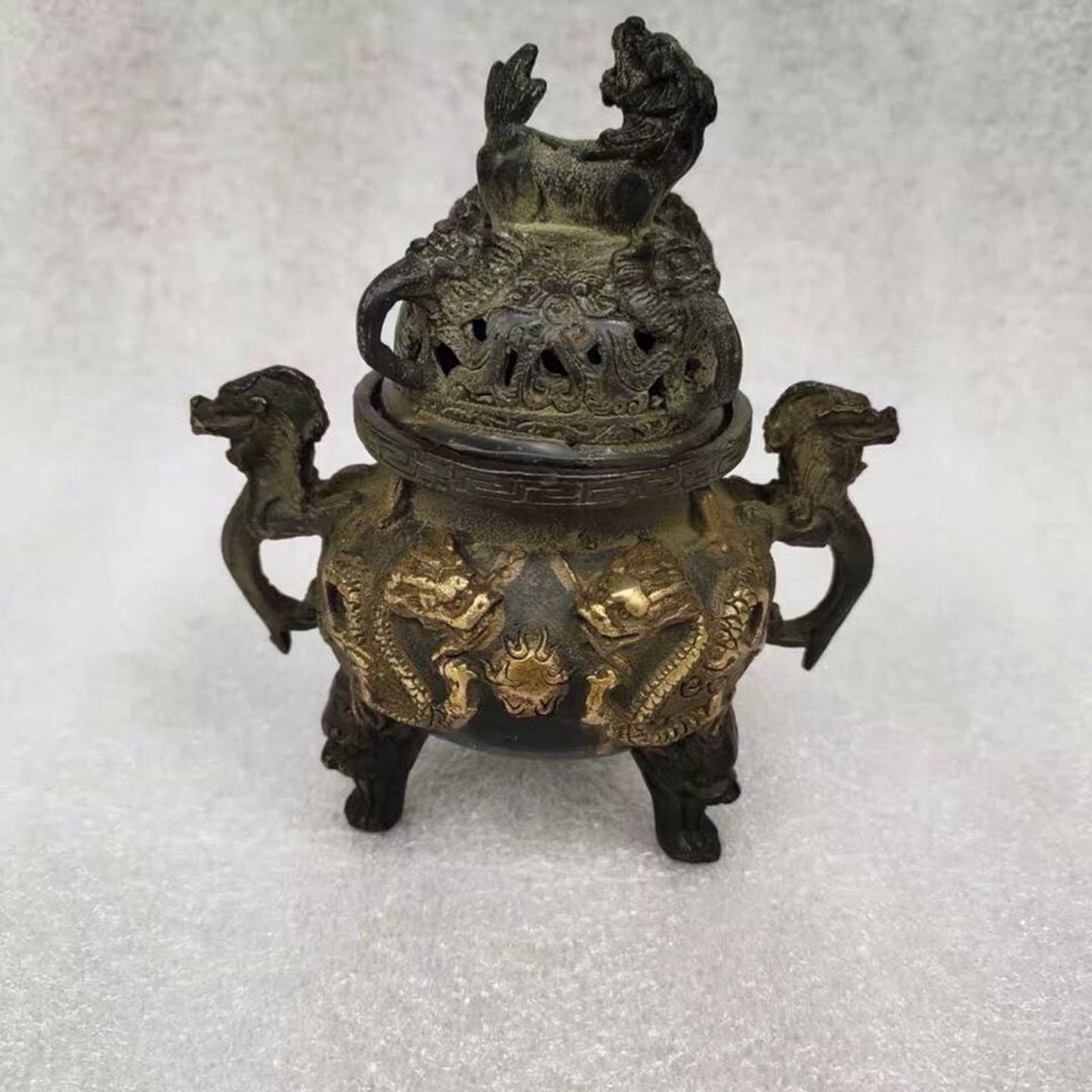Pure copper gilded two dragon furnace
