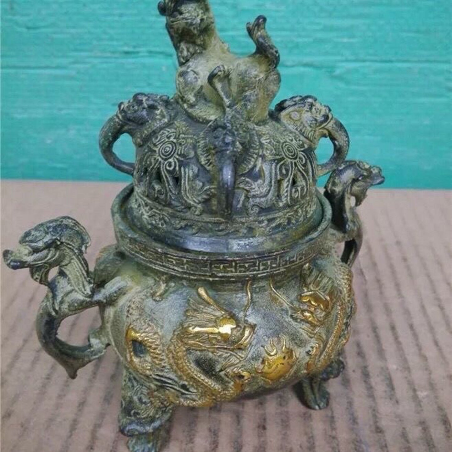 Pure copper gilded two dragon furnace