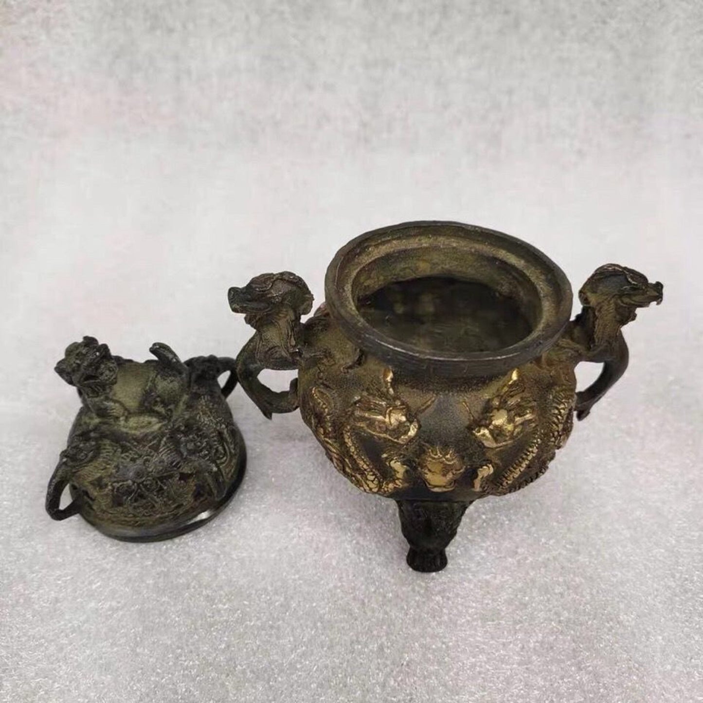 Pure copper gilded two dragon furnace