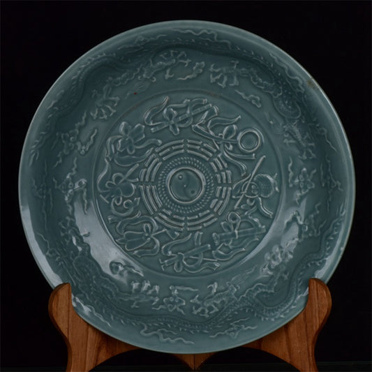 Chinese Antique Relief Dark Eight Immortals Pattern Shang Pan