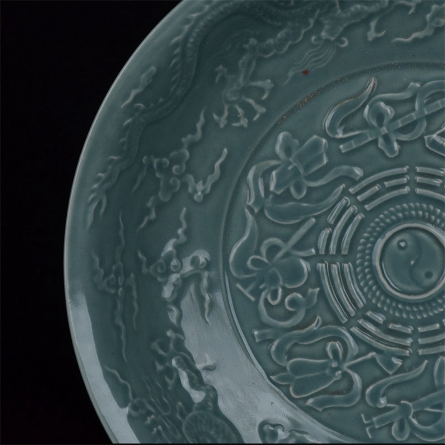 Chinese Antique Relief Dark Eight Immortals Pattern Shang Pan