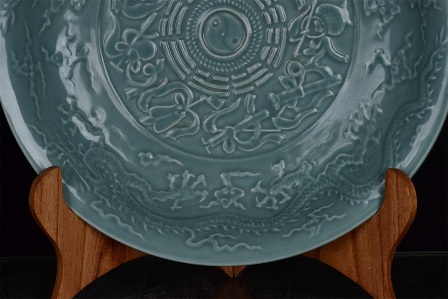 Chinese Antique Relief Dark Eight Immortals Pattern Shang Pan