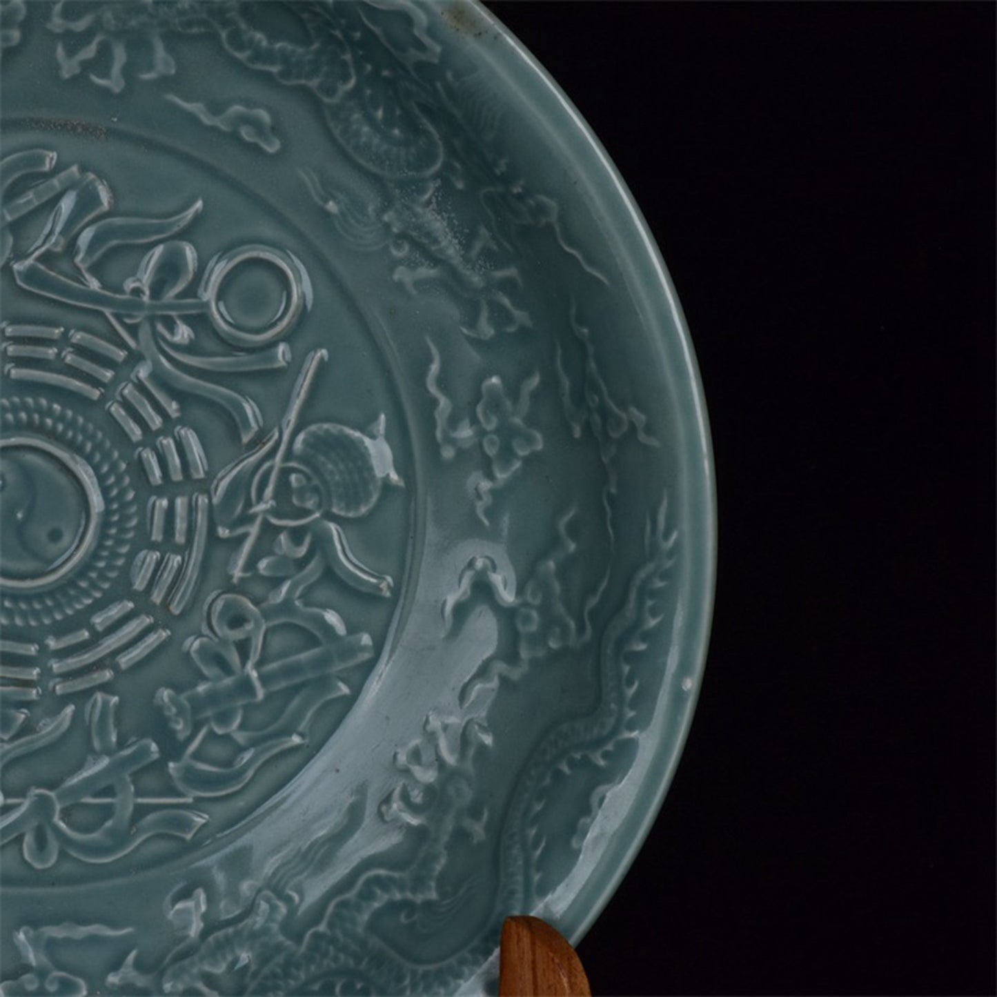 Chinese Antique Relief Dark Eight Immortals Pattern Shang Pan