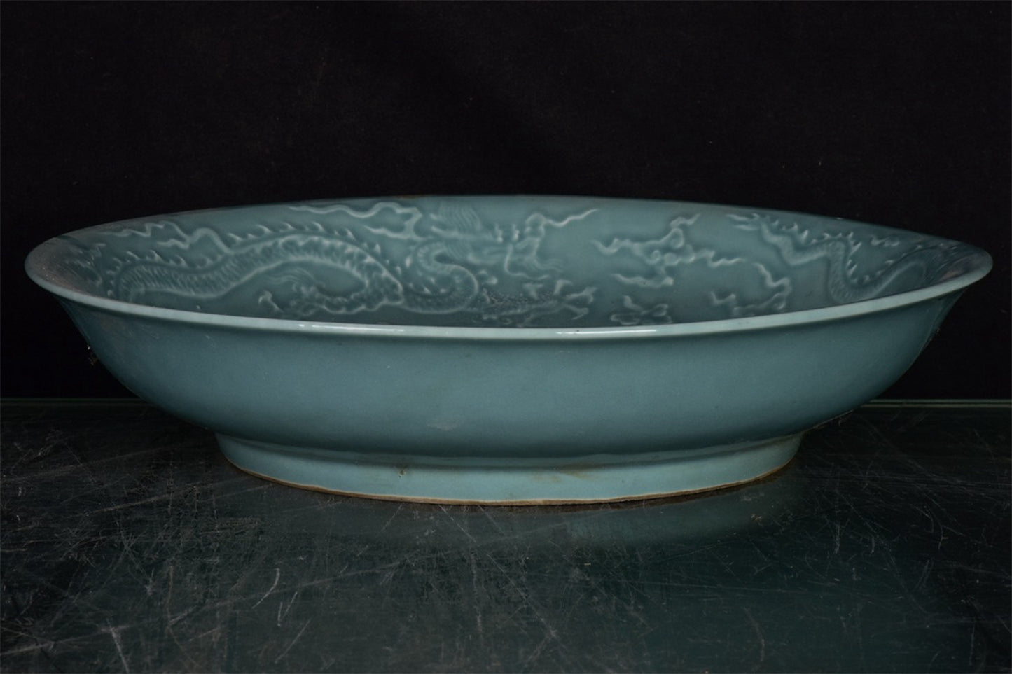 Chinese Antique Relief Dark Eight Immortals Pattern Shang Pan