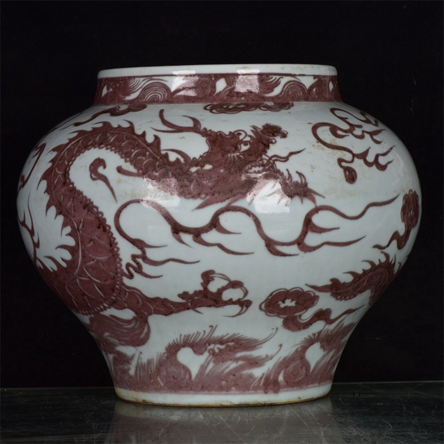 Chinese antique glazed red dragon patterned jars