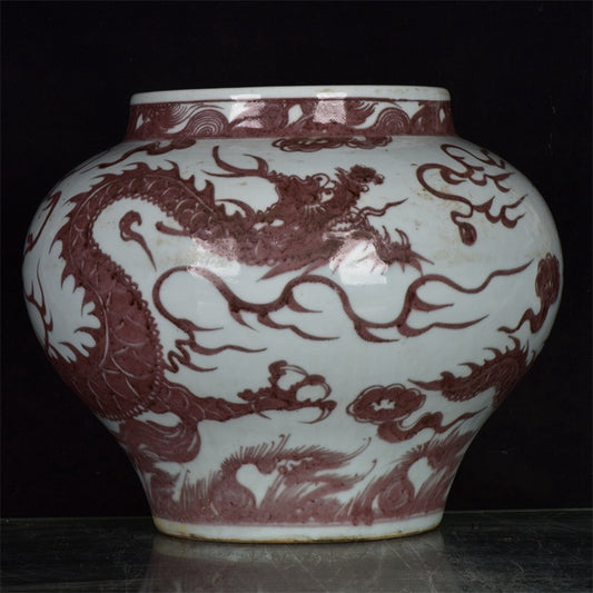 Chinese antique glazed red dragon patterned jars