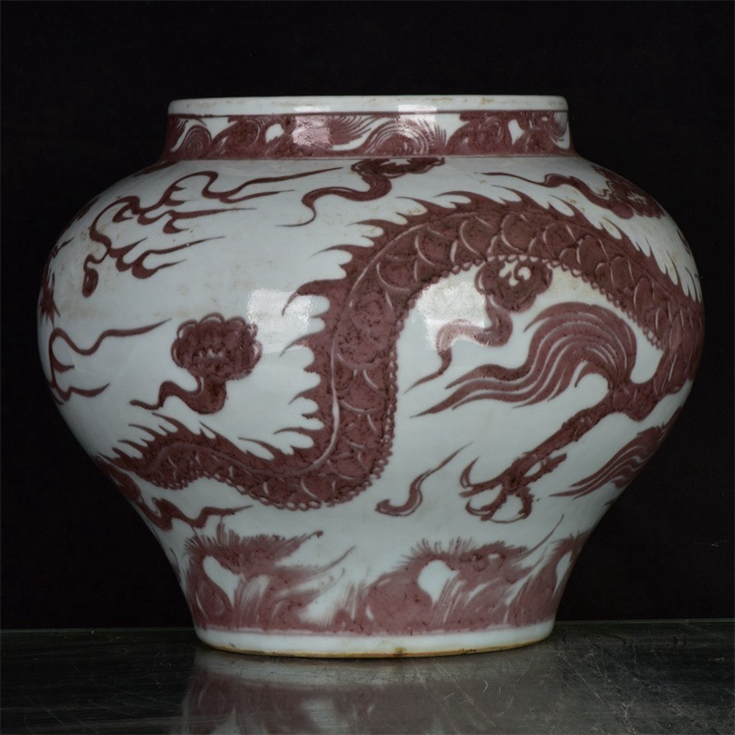 Chinese antique glazed red dragon patterned jars