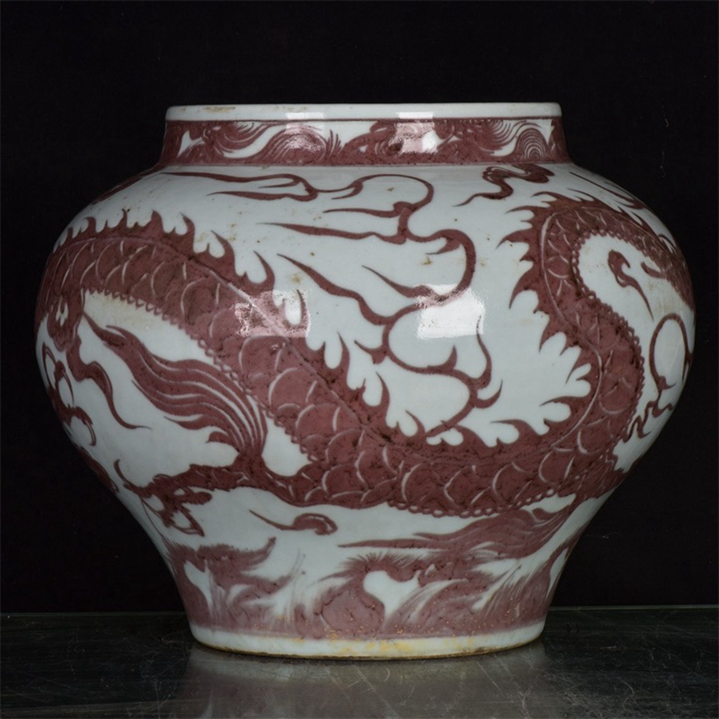 Chinese antique glazed red dragon patterned jars