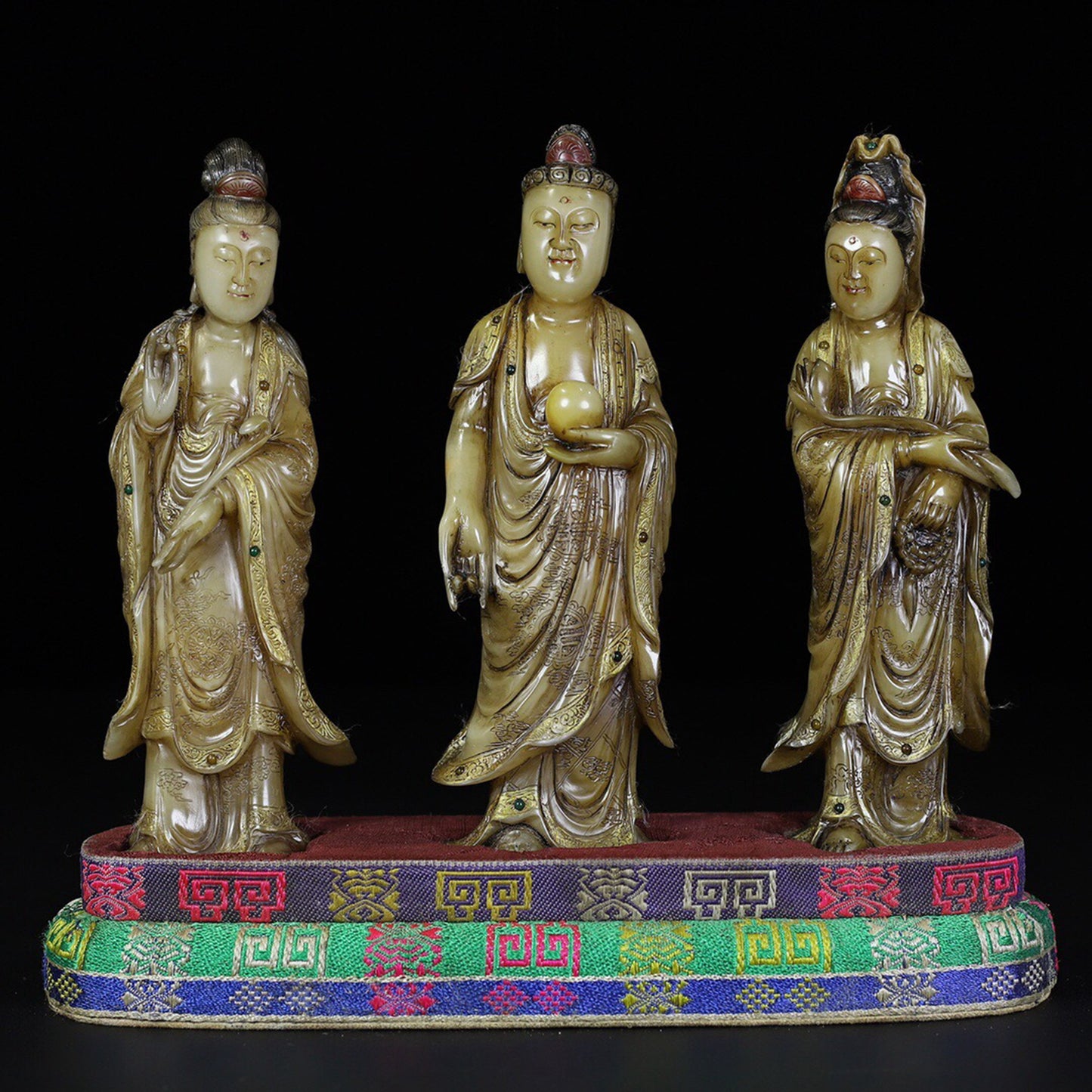 A set of seals for the Western Three Holy Buddha statues of the Chinese antique Shoushan Stone