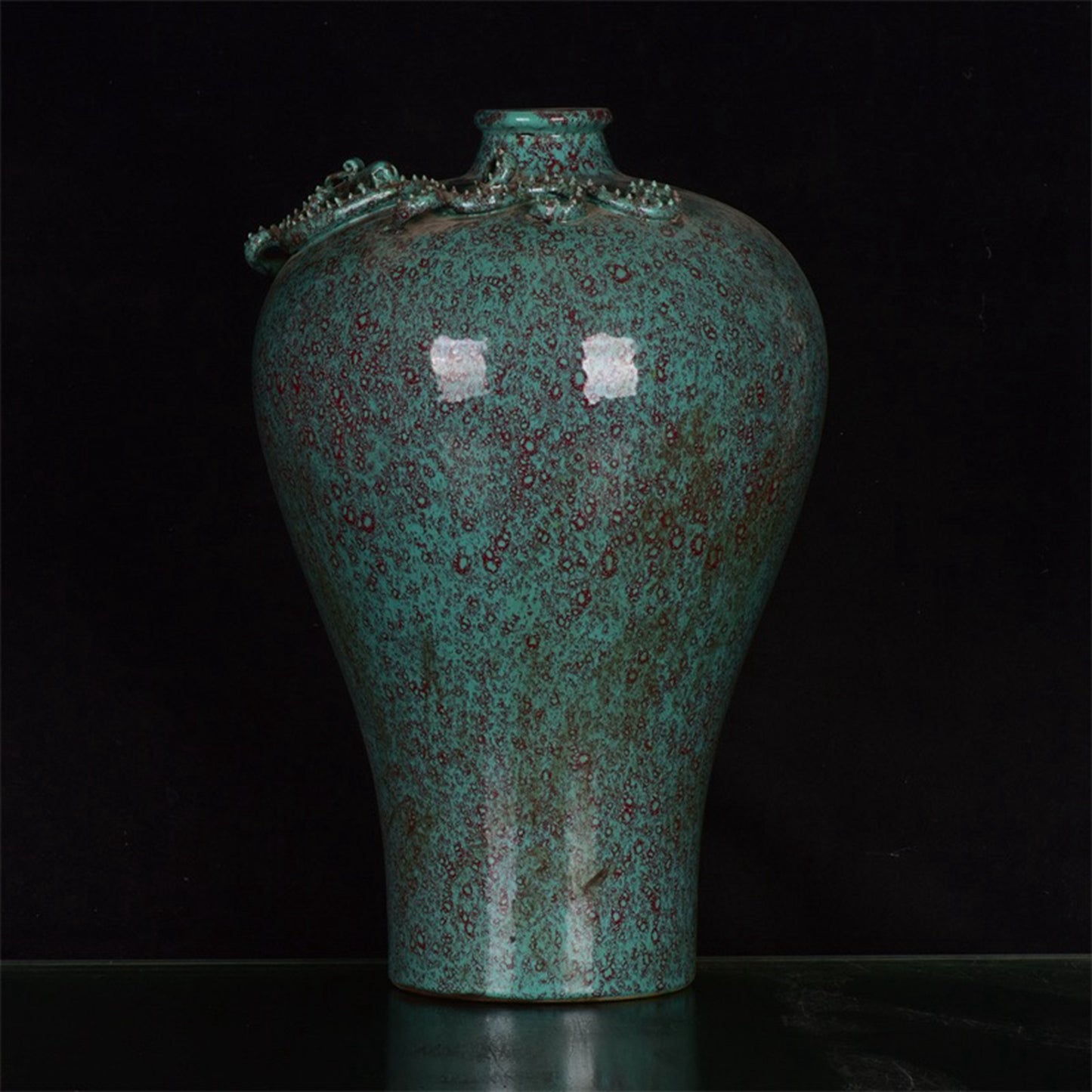 Chinese antique Lu Jun glazed coiled dragon plum vase