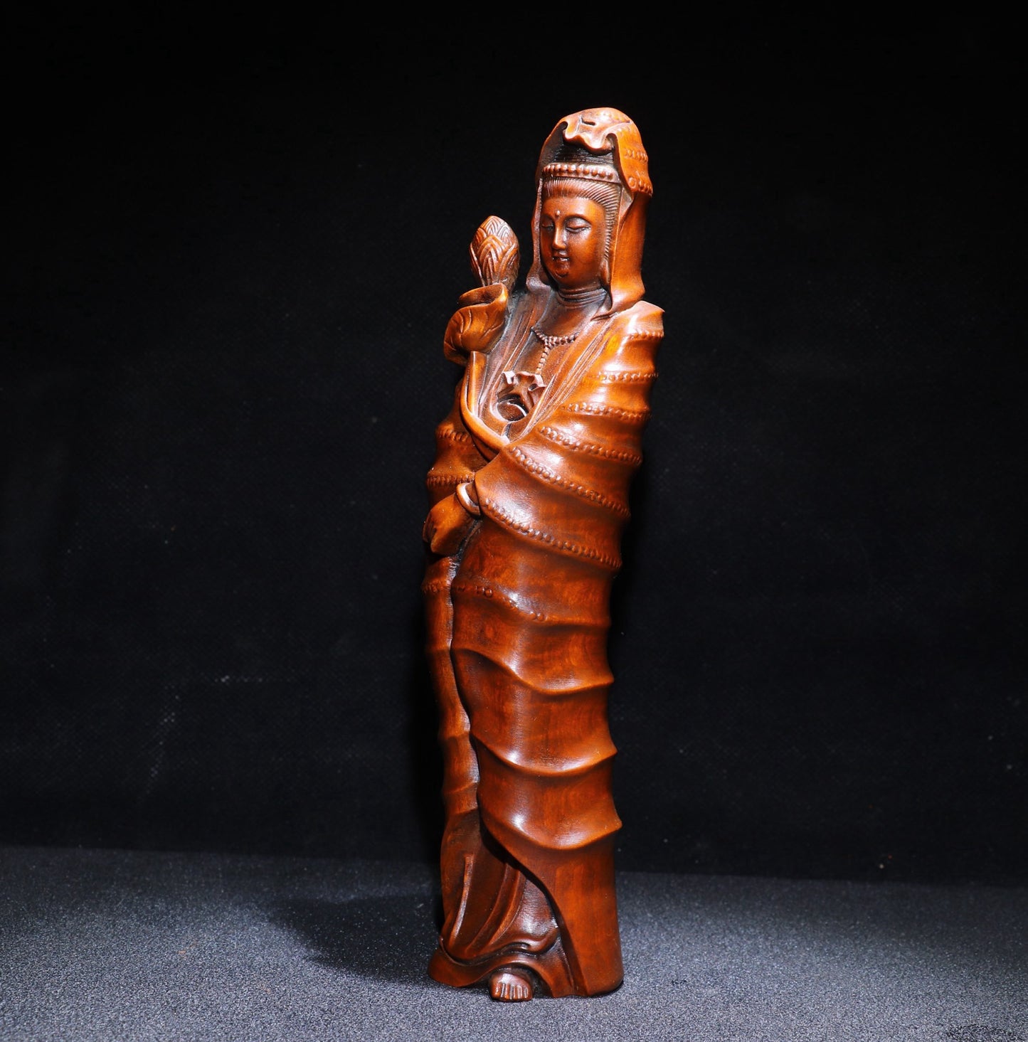 Fine carving of small leaved boxwood Bamboo Lotus Guanyin