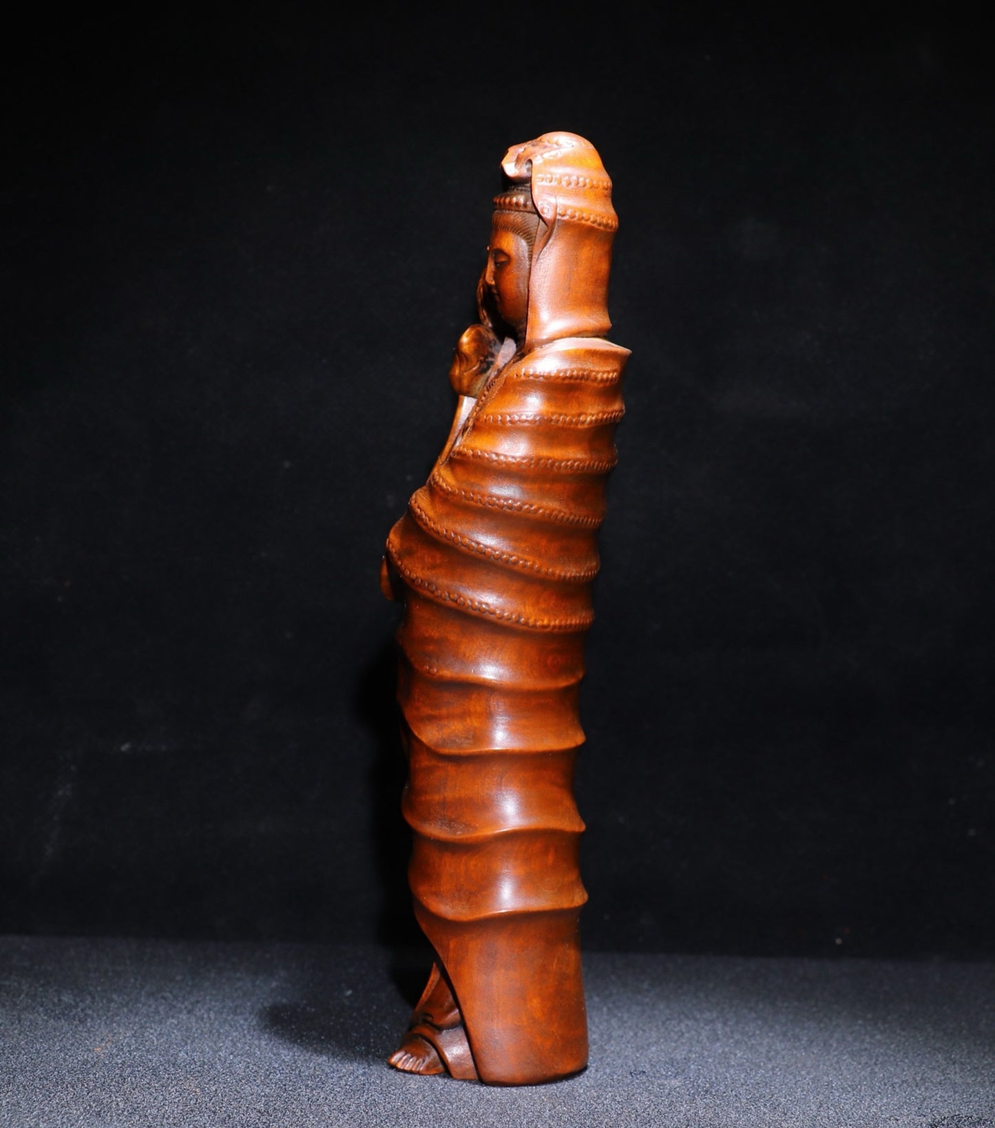 Fine carving of small leaved boxwood Bamboo Lotus Guanyin